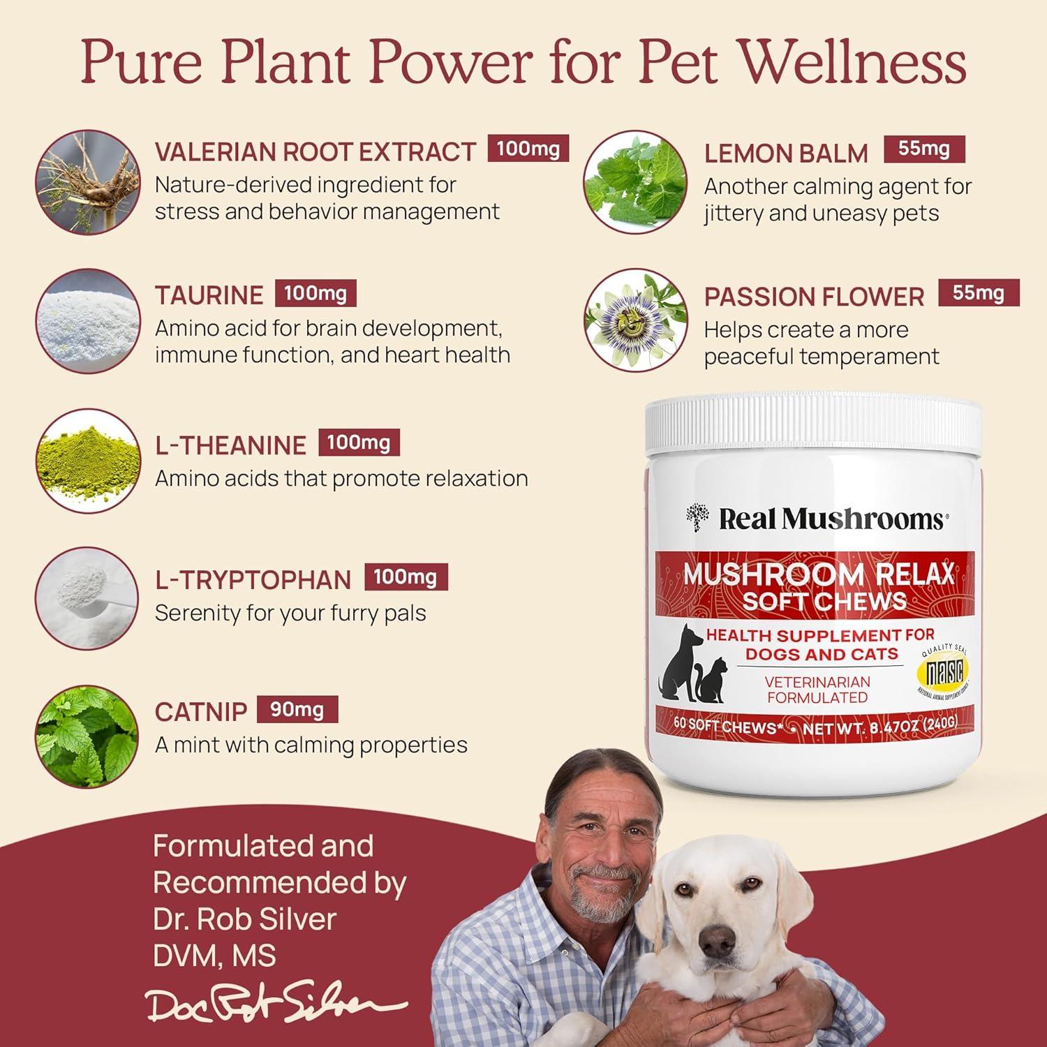 Masticables Calmantes Real Mushrooms para Perros y Gatos - 240g