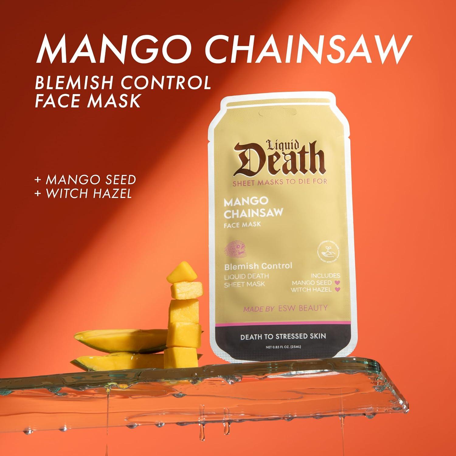 ESW Beauty Liquid Death Limited Edition Mango Chainsaw Face Mask – Blemish Control Sheet Mask with Mango Seed & Tea Tree Extract