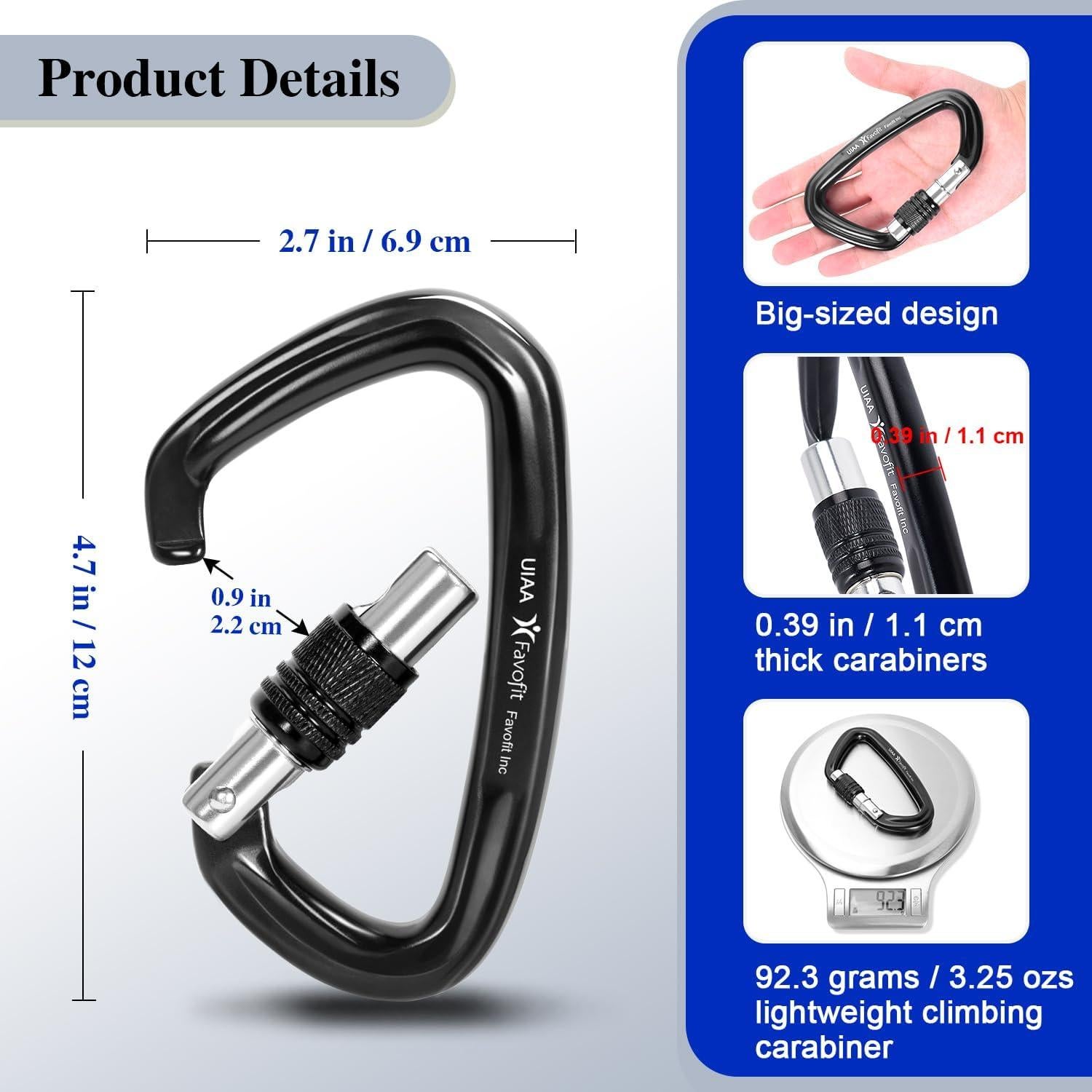 Mosquetón de Escalada Favofit F002 42KN Bloqueo Automático