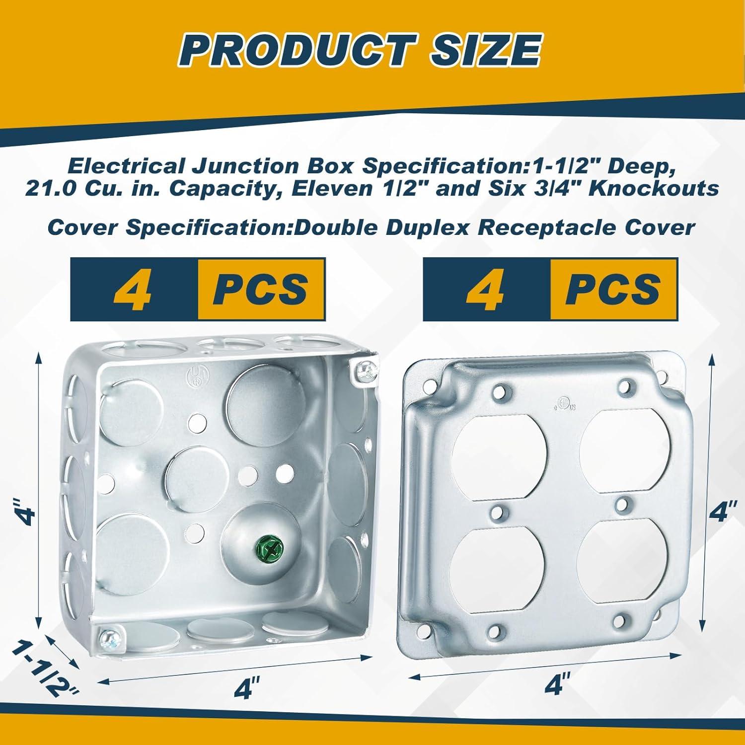 4 Cajas de Conexiones Eléctricas Doble Dúplex Copkim 10.16 cm
