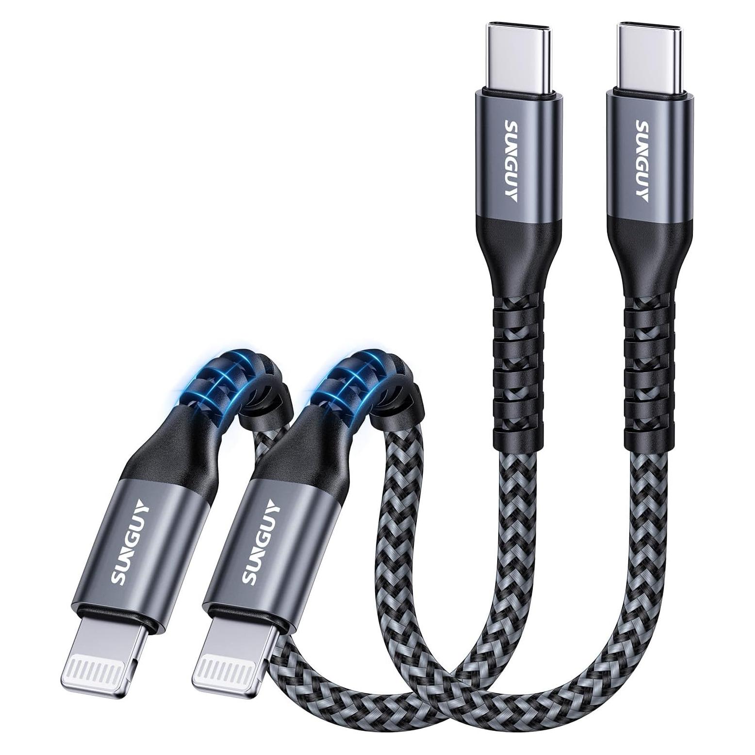 Cable USB-C a Lightning SUNGUY 0.5FT 2-Pack Carga Rápida MFi