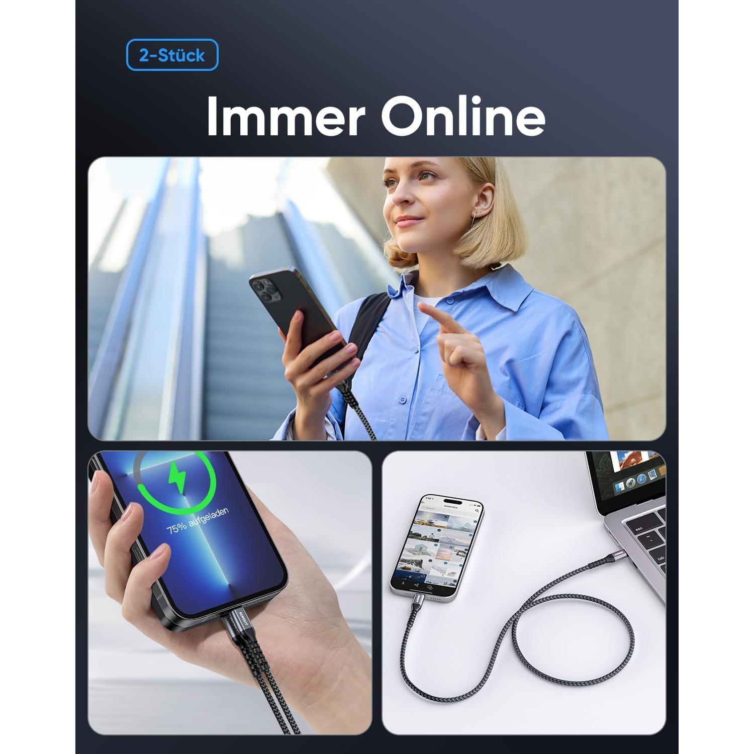 Cable USB-C a Lightning SUNGUY 0.5FT 2-Pack Carga Rápida MFi