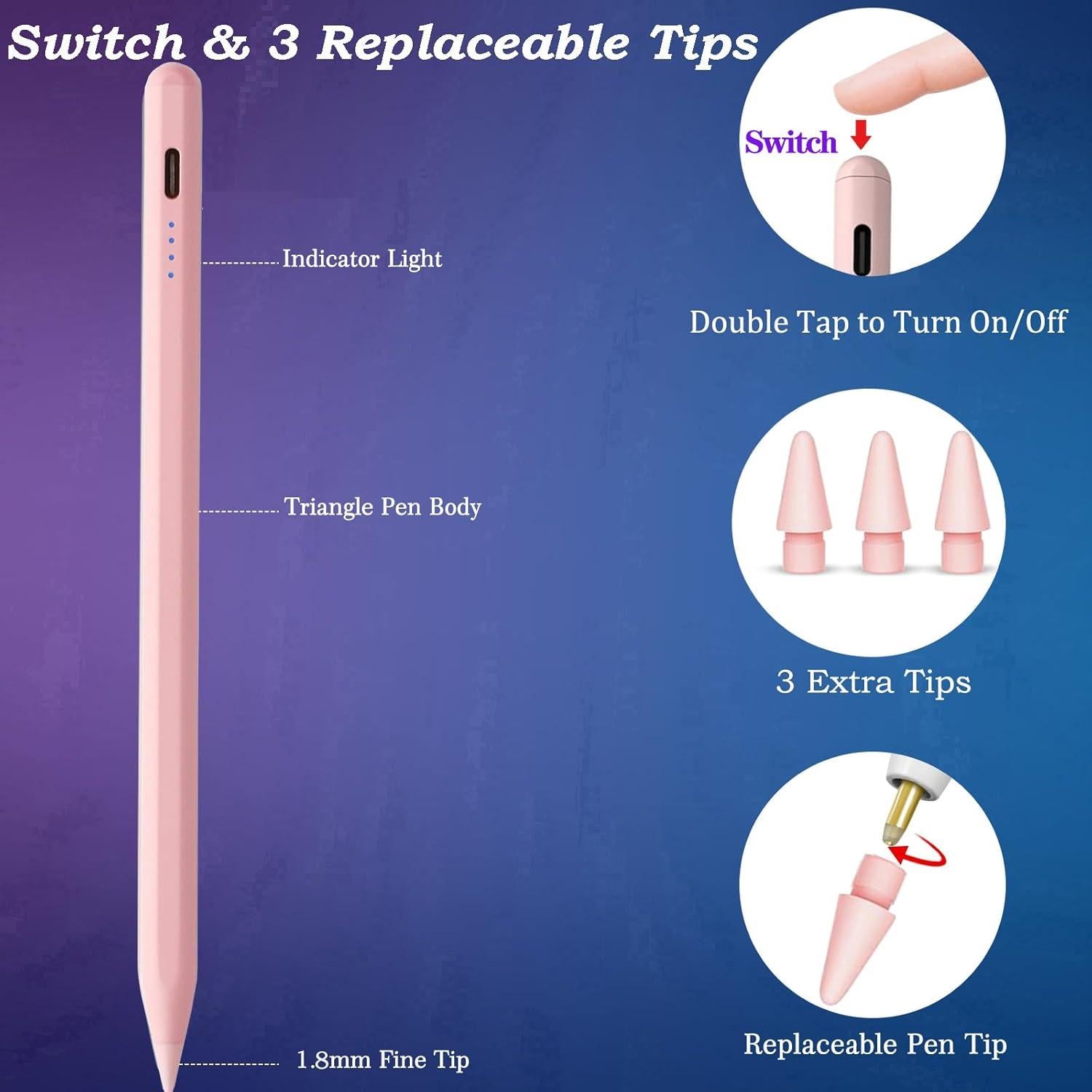 Lápiz Stylus Rosa para iPad 10ª Gen, Carga Rápida, Compatible