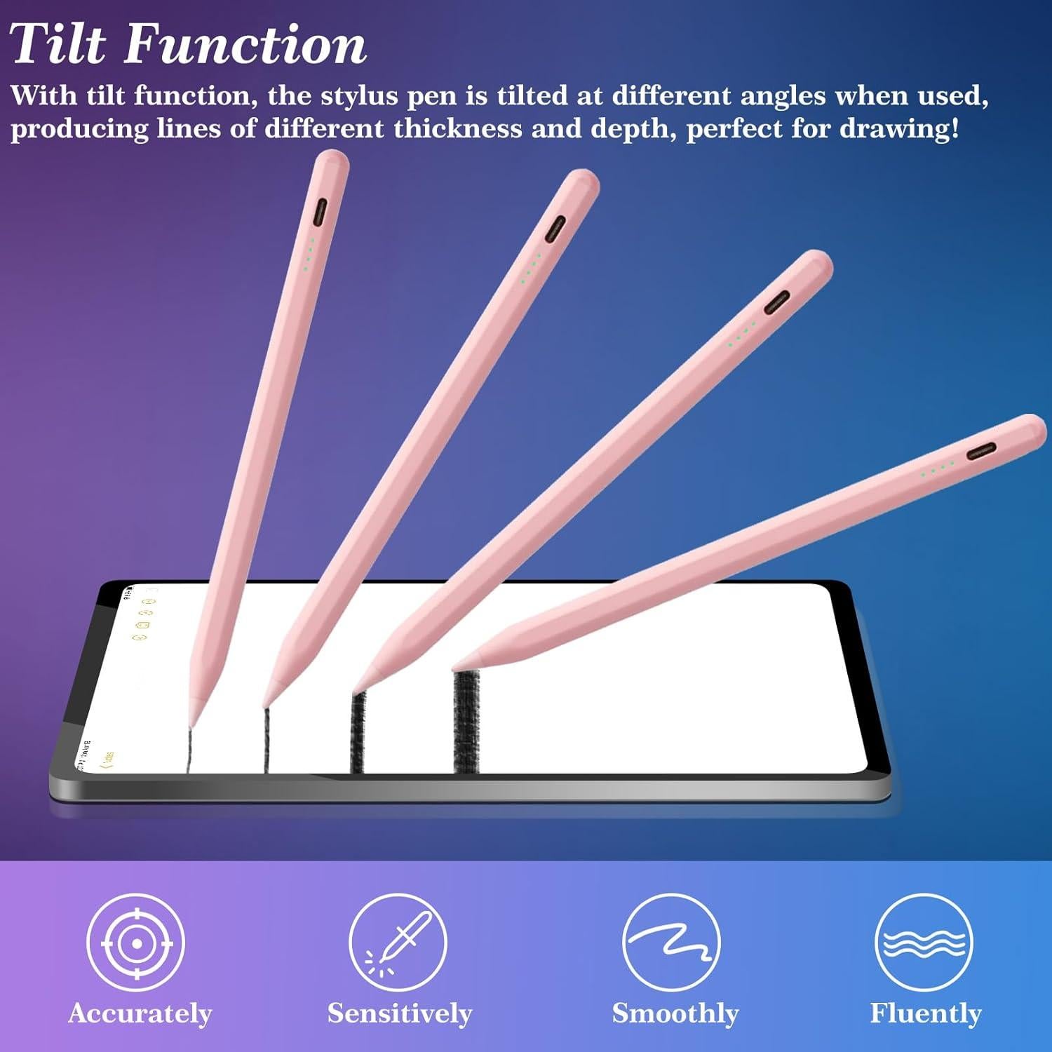 Lápiz Stylus Rosa para iPad 10ª Gen, Carga Rápida, Compatible