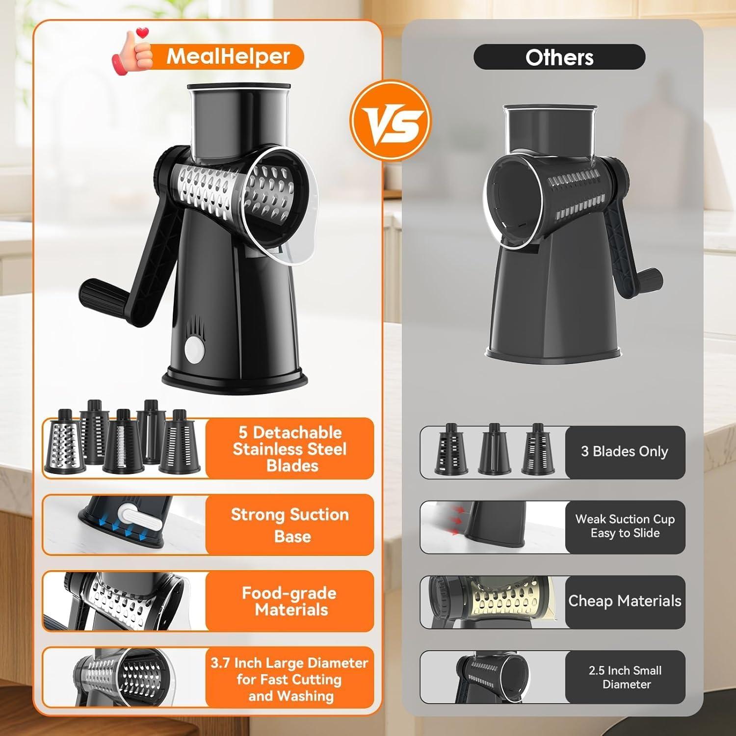 Rallador de Queso Rotativo MealHelper 5 Cuchillas Negro