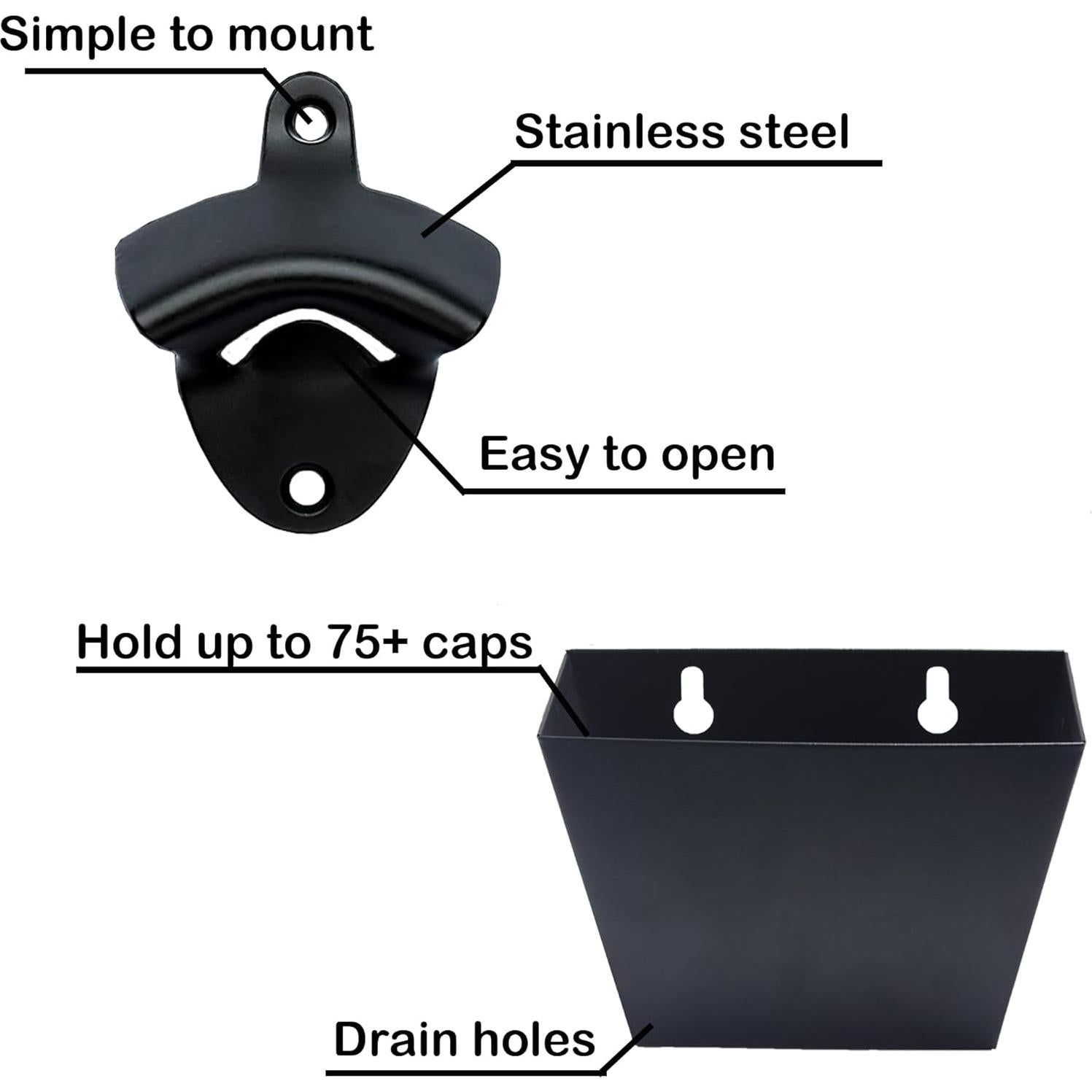 Abrebotellas de pared Luwanburg negro acero inoxidable