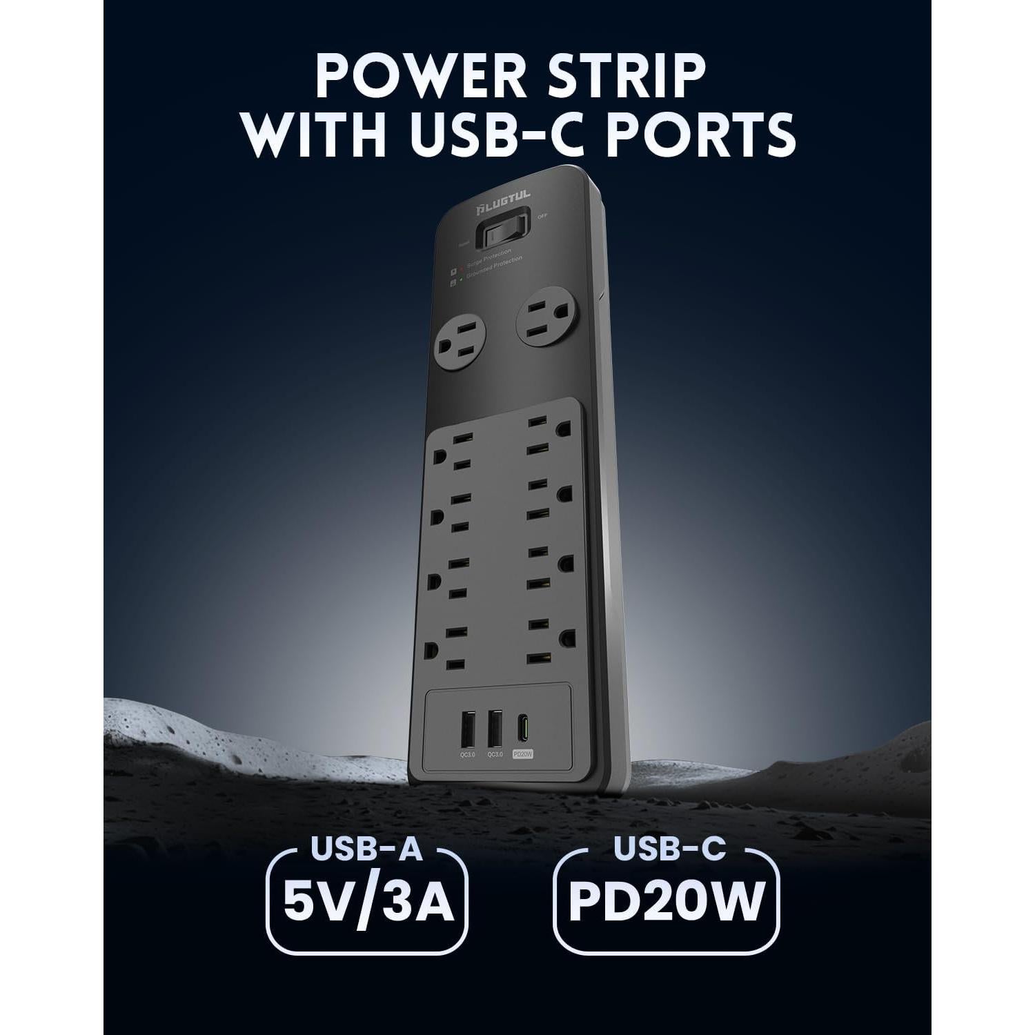 Protector de Sobretensión PLUGTUL 10FT 2040J 10 Salidas USB-C