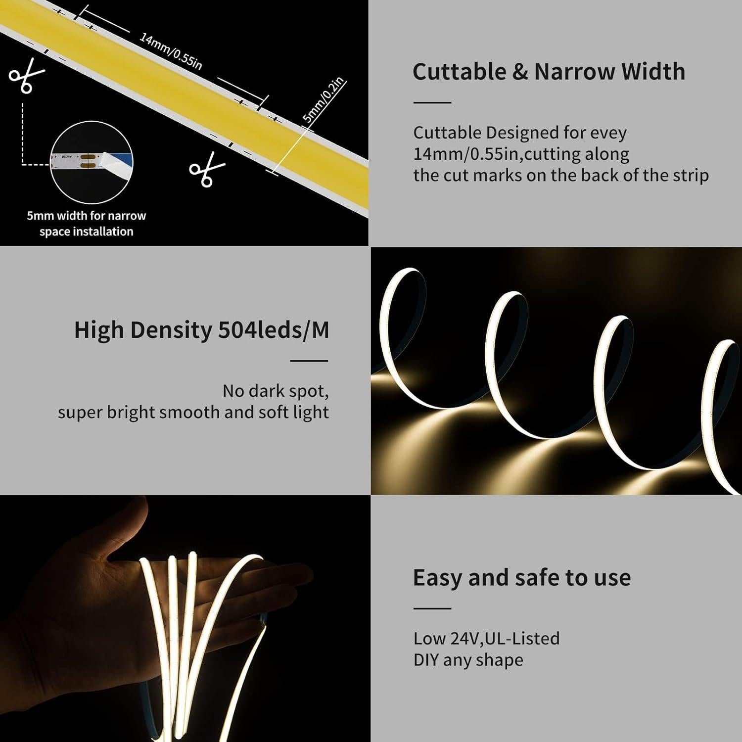 Tira LED COB PAUTIX 5m 3000K Blanco Cálido 504 LEDs/m