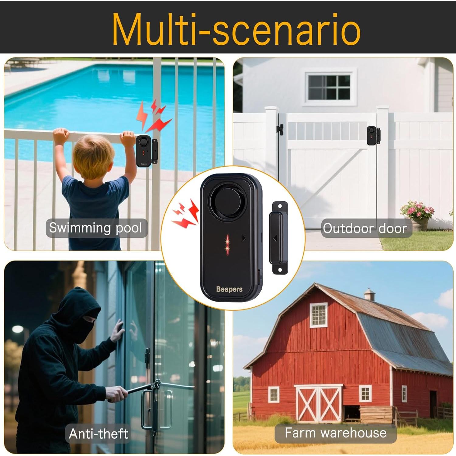 Alarma de Puerta/Ventana Beapers IP66 con Control Remoto 113dB