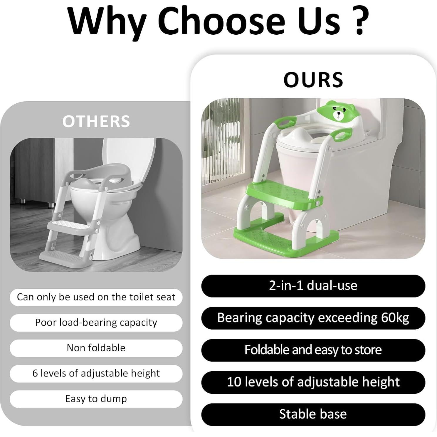 Asiento de Entrenamiento para Baño DEEKI Verde 2 en 1 Ajustable