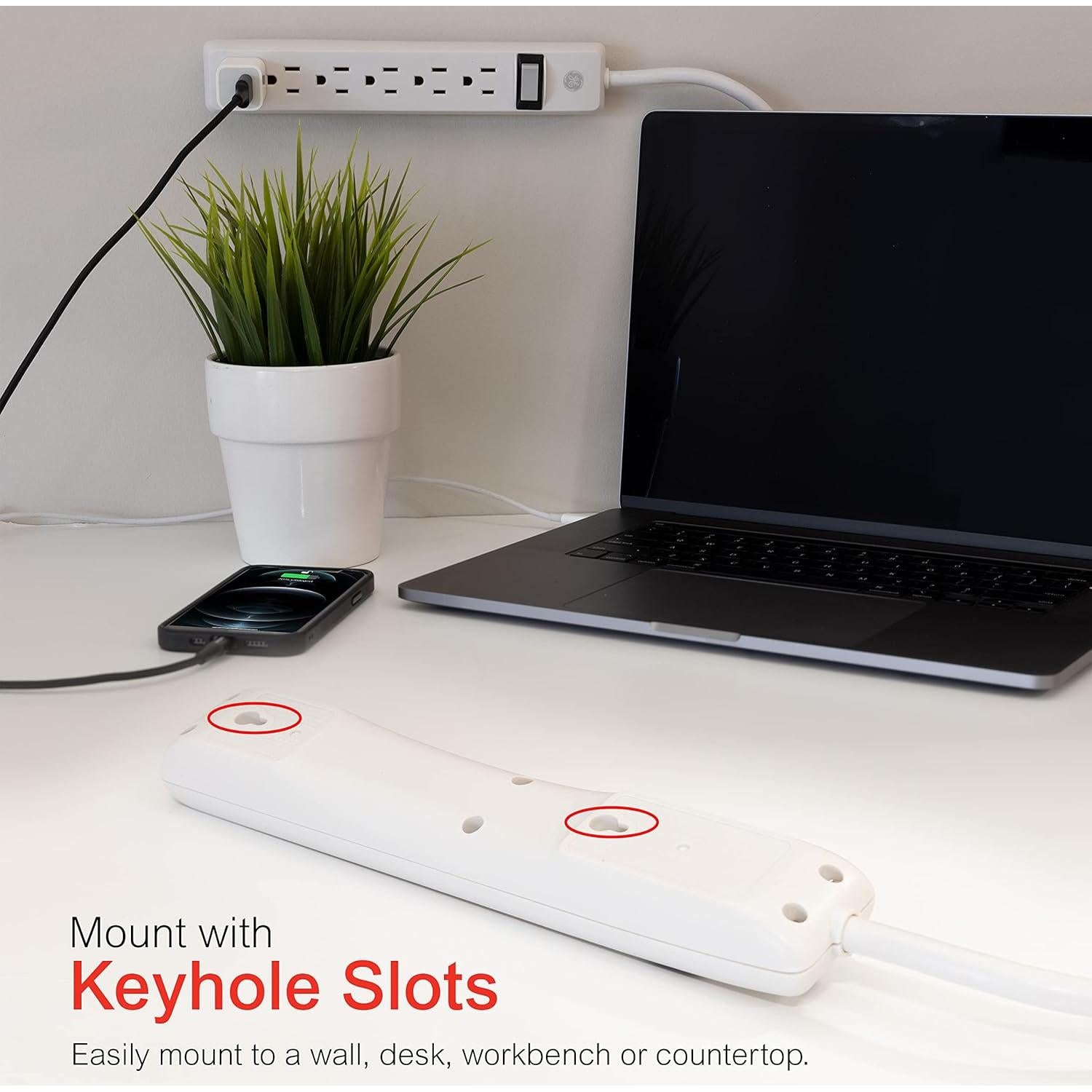 Regleta de 6 Salidas GE 2 Pies con Protección y Montaje en Pared