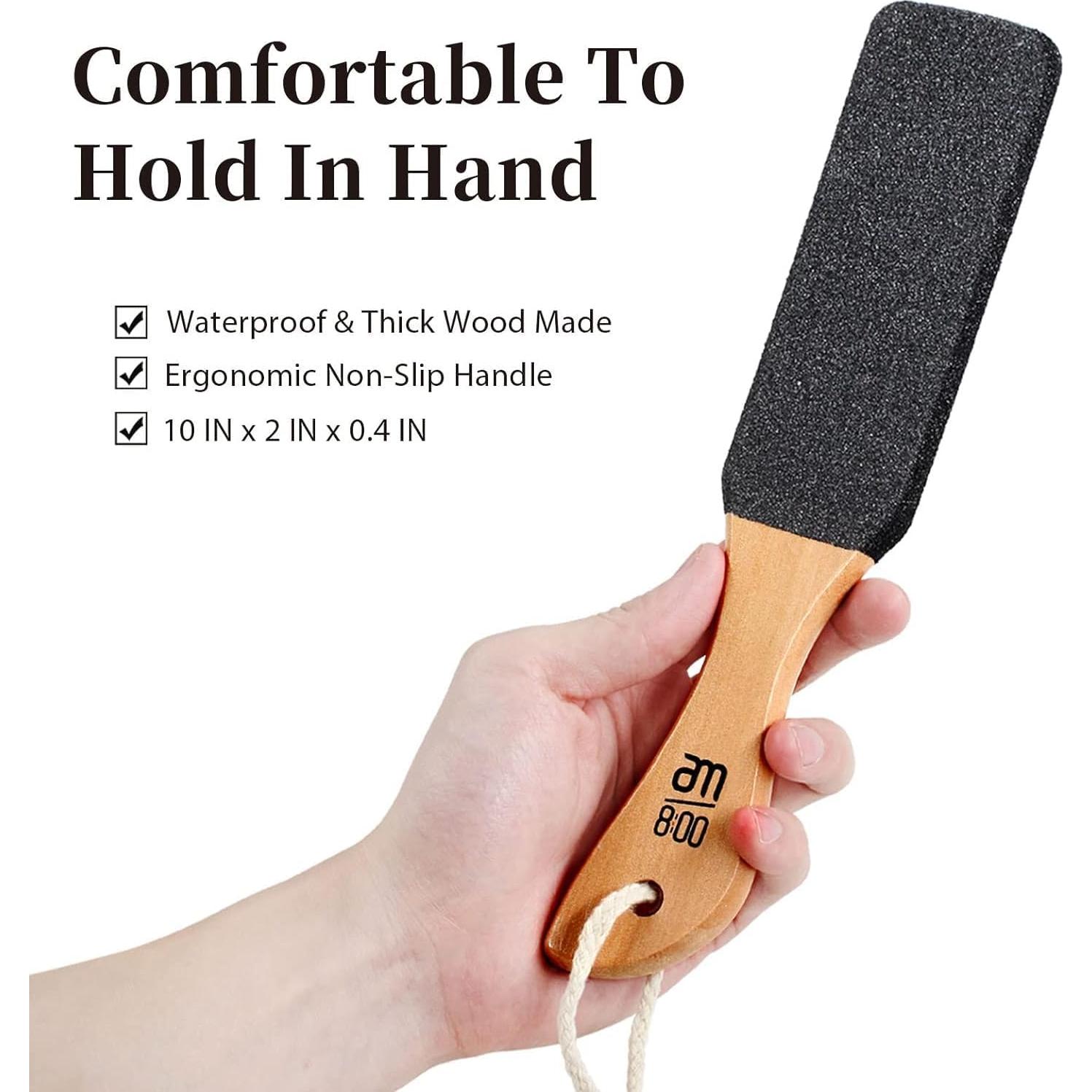 Lima de Piedra Pómez para Pies AM 8:00 - 2 Unidades, Exfoliador con Mango de Madera