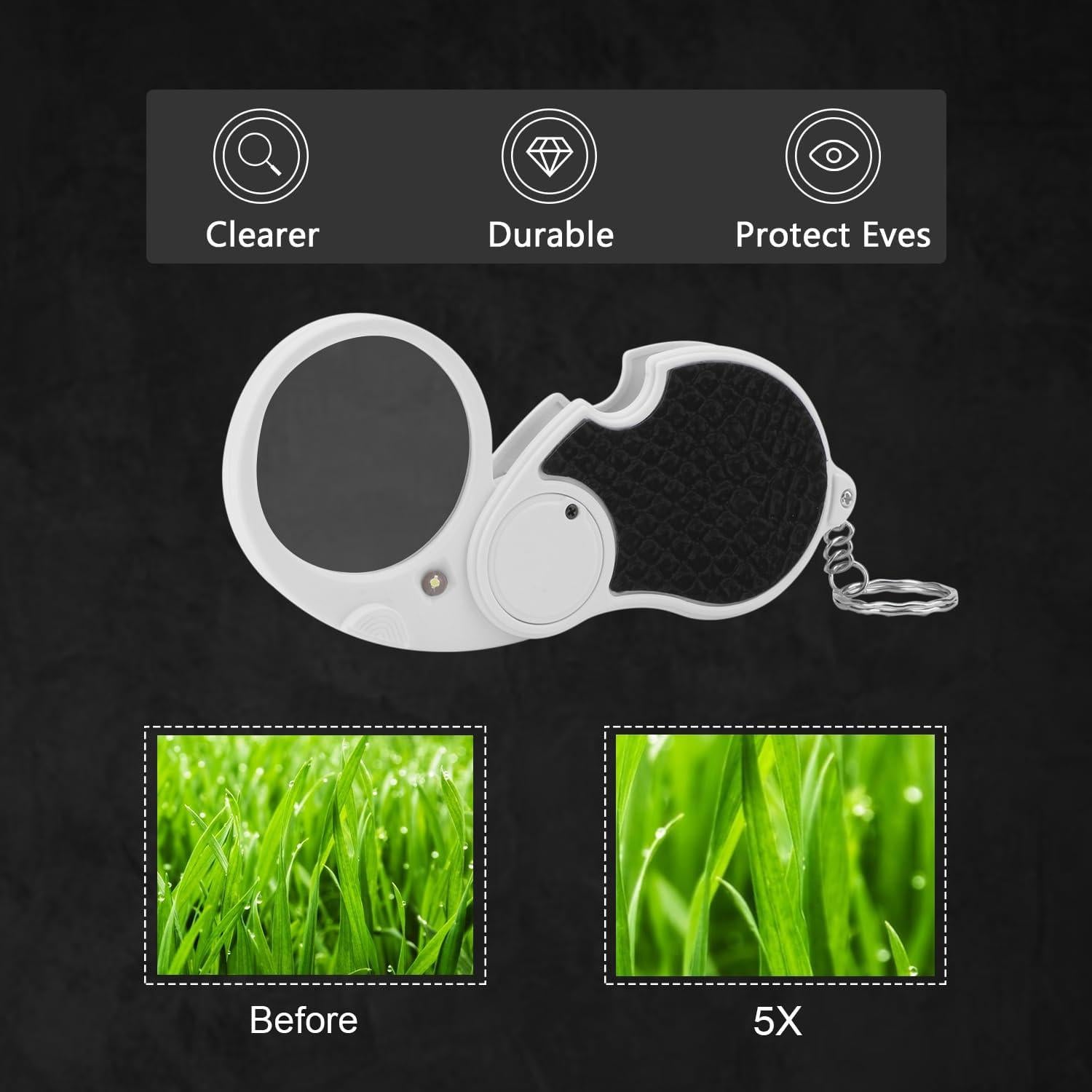 Lupa de bolsillo Rongon 5X con luz LED y llavero - 43 mm