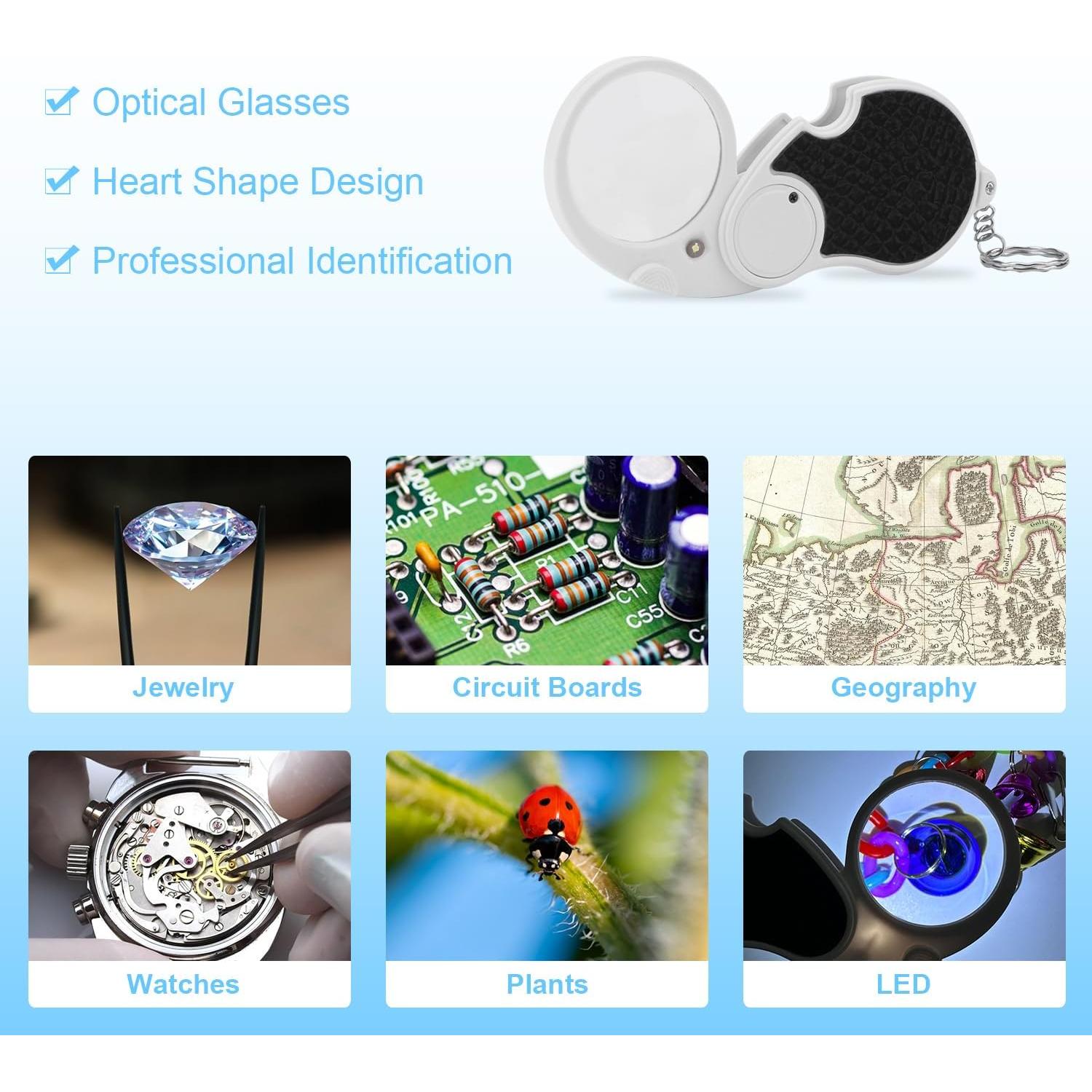 Lupa de bolsillo Rongon 5X con luz LED y llavero - 43 mm