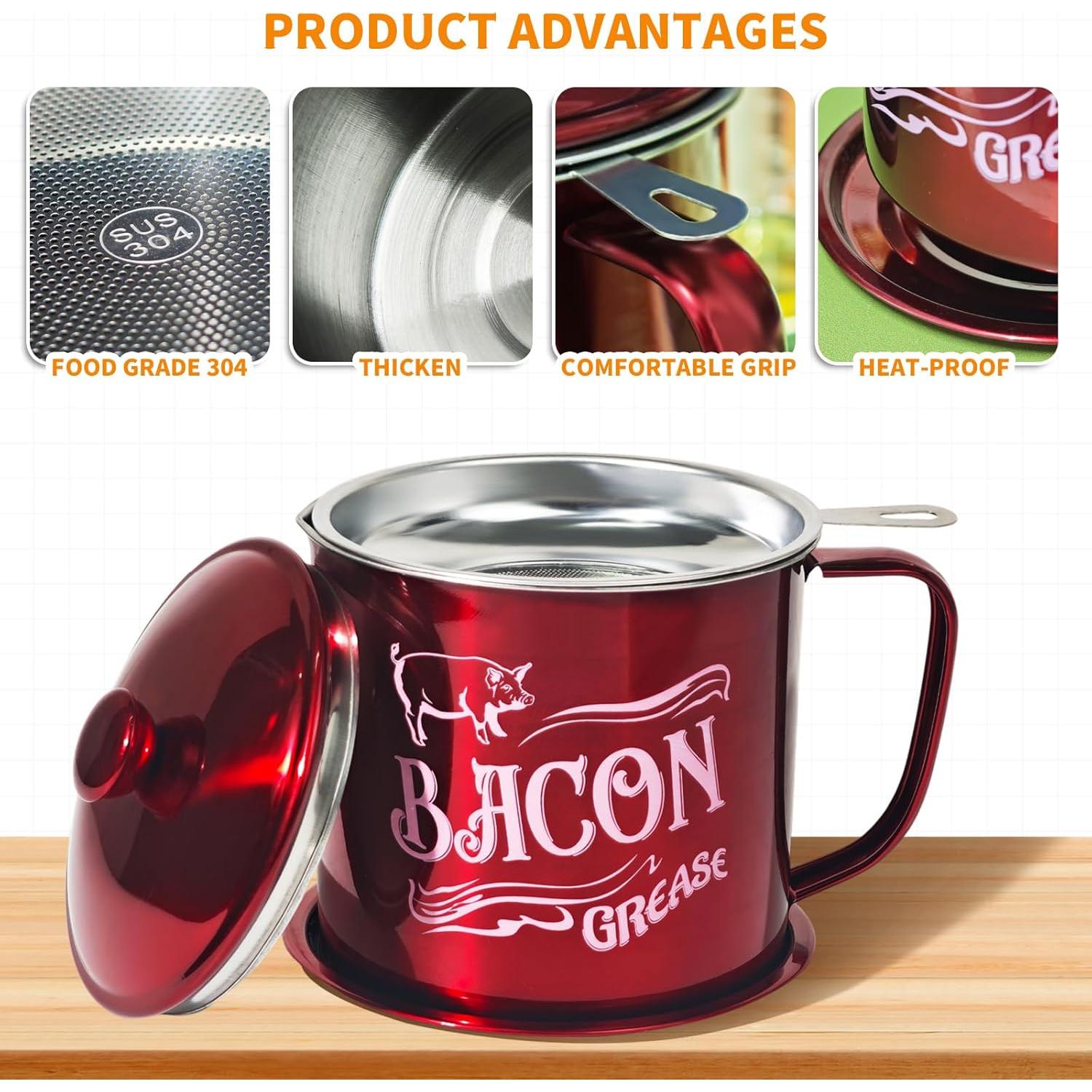 Contenedor de Grasa de Tocino QMET 1.3L con Colador Fino