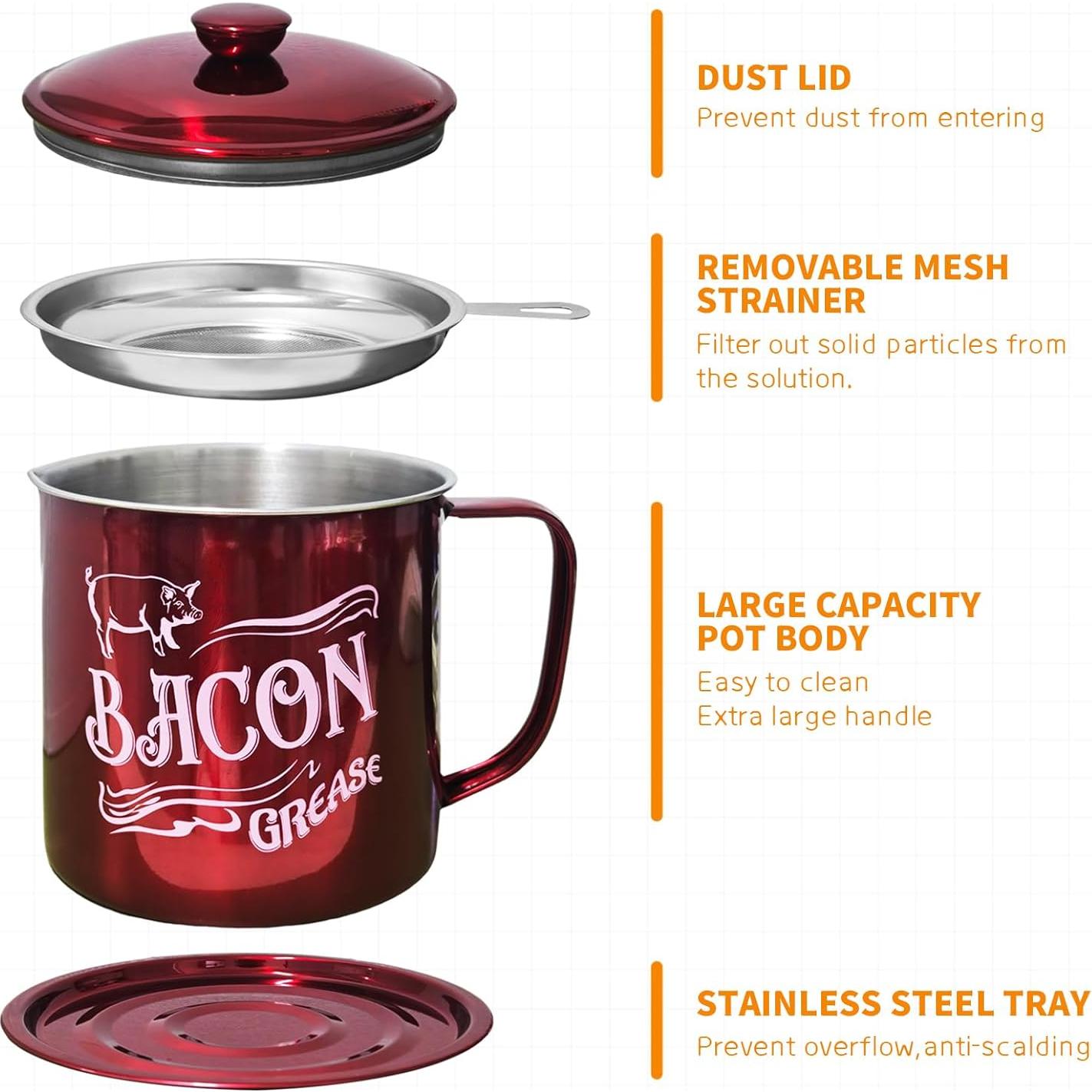 Contenedor de Grasa de Tocino QMET 1.3L con Colador Fino