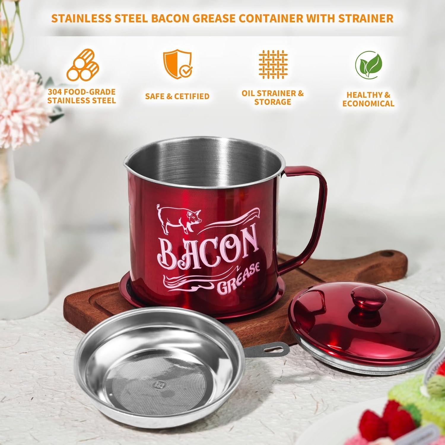 Contenedor de Grasa de Tocino QMET 1.3L con Colador Fino