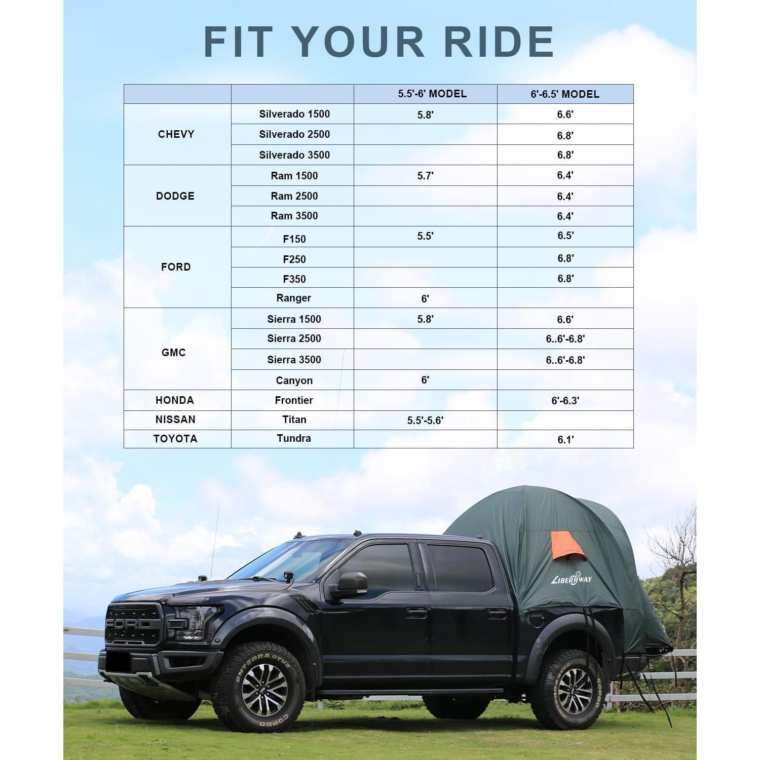 Tienda de Cama LIBERRWAY para Camiones Pickup 5.5-6ft Verde