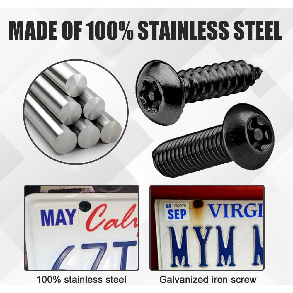 Tornillos de Placa de Matrícula Antirrobo WINUERK M6 Acero Inoxidable