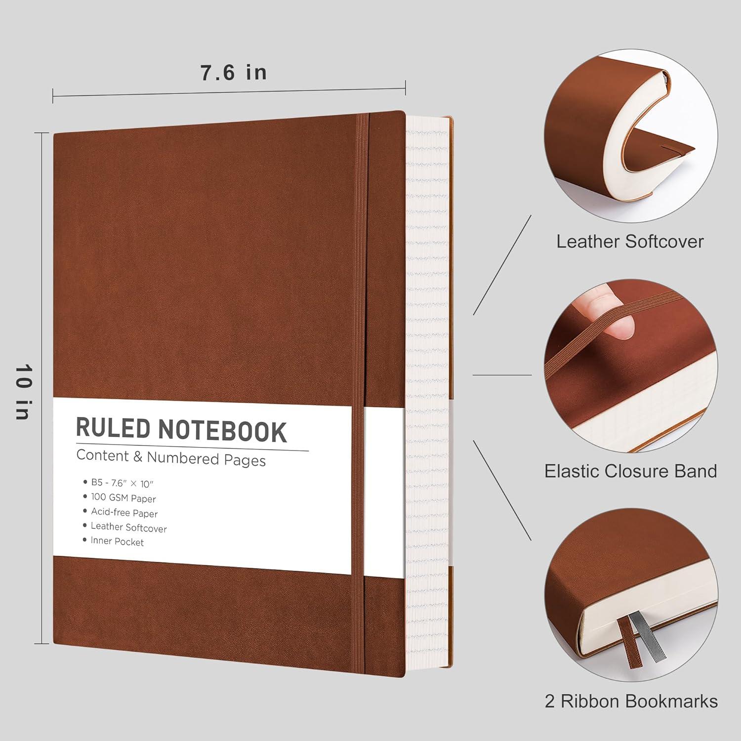 Cuaderno RETTACY B5 Páginas Numeradas 204, Tapa Cuero Suave