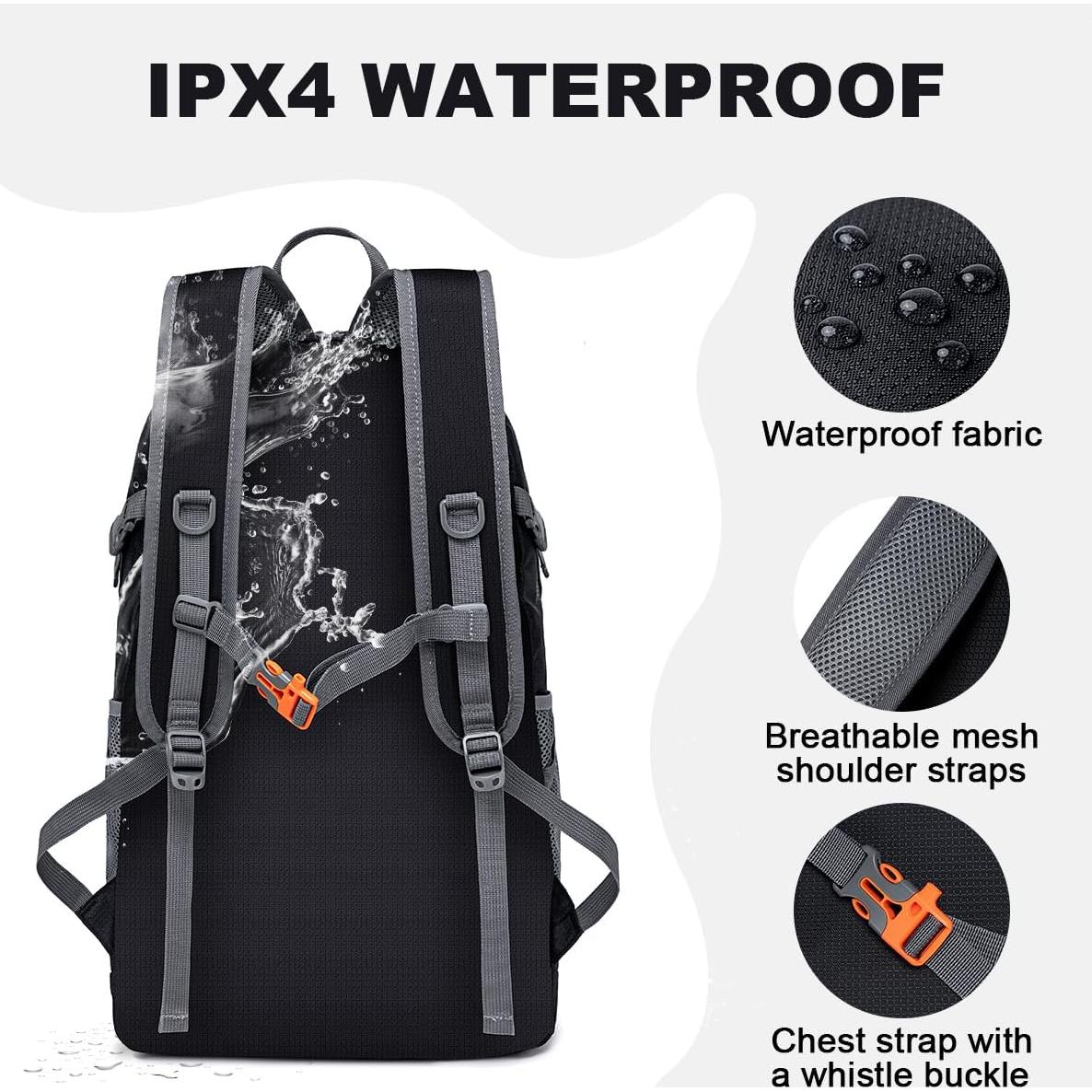 MIYCOO Mochila Plegable 45L Impermeable para Viajes Negra