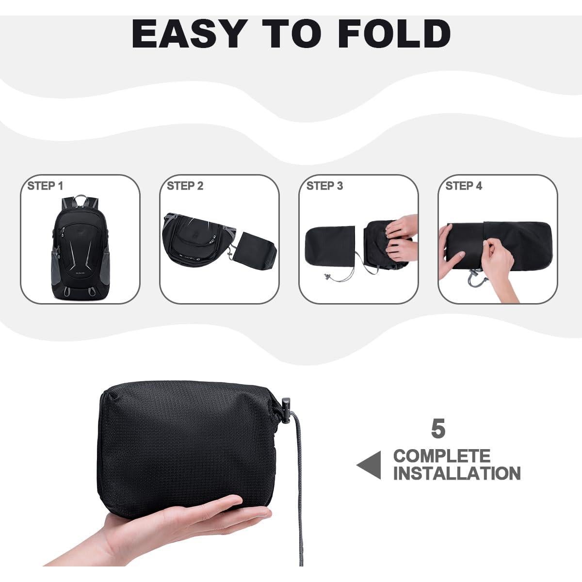 MIYCOO Mochila Plegable 45L Impermeable para Viajes Negra