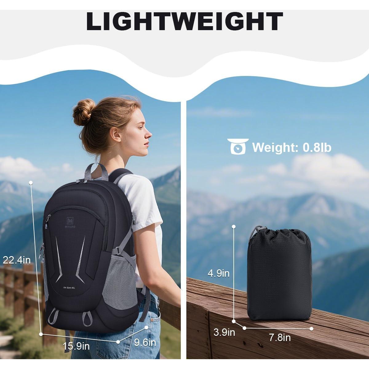 MIYCOO Mochila Plegable 45L Impermeable para Viajes Negra