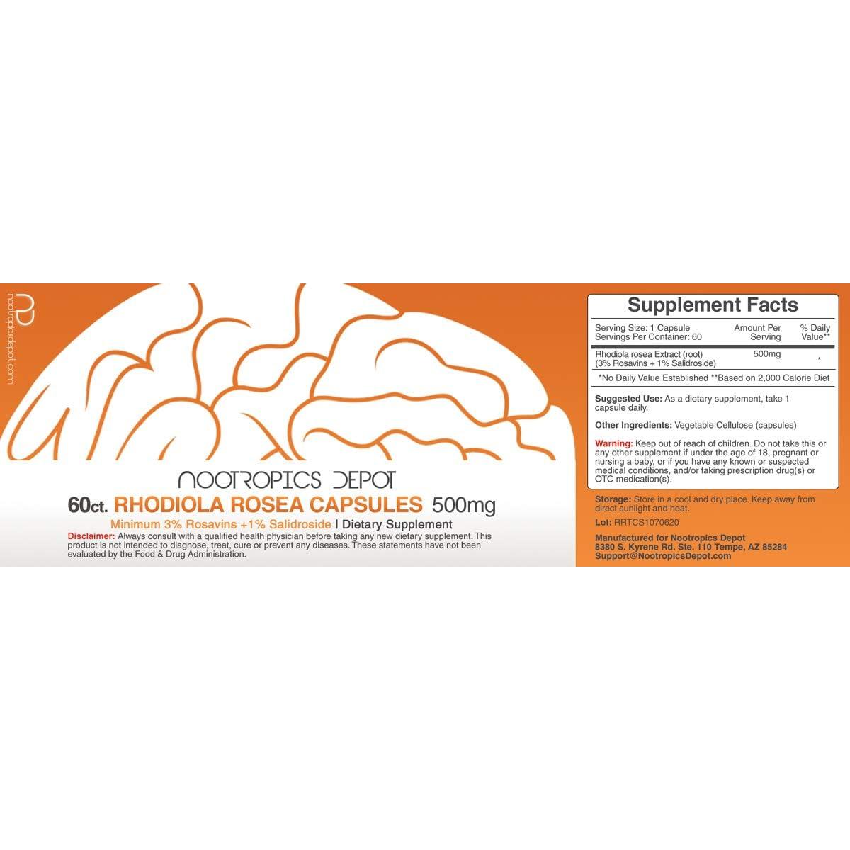 Cápsulas de Rhodiola Rosea Nootropics Depot 500mg 60 Unidades