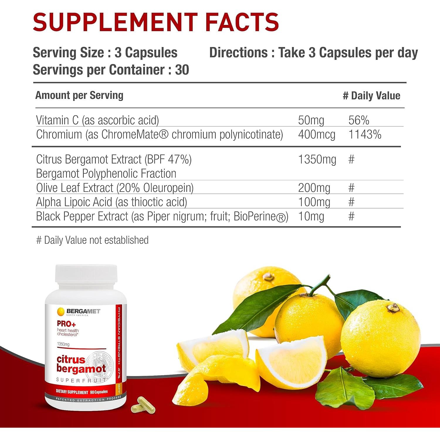 Suplemento BergaMet PRO+ 1350mg 90 Cápsulas Bergamota Cítrica