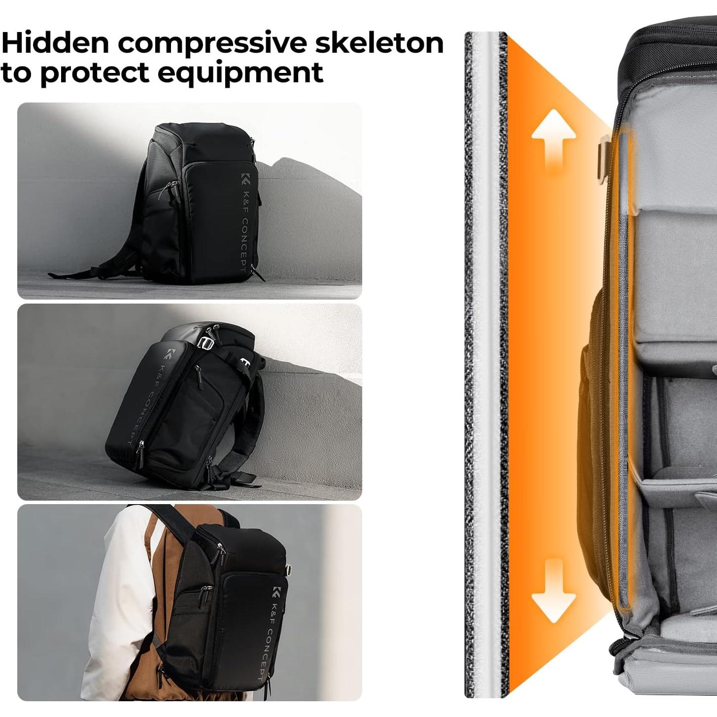 Mochila para Cámara K&F Concept 25L Impermeable con Compartimento para Laptop 15.6"
