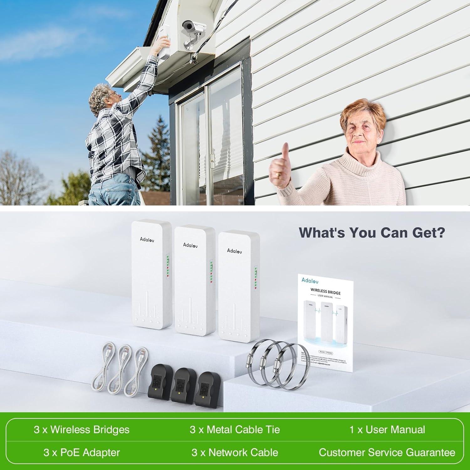 Kit de Puente Inalámbrico Adalov CPE662 3PCS 3KM 5.8GHz