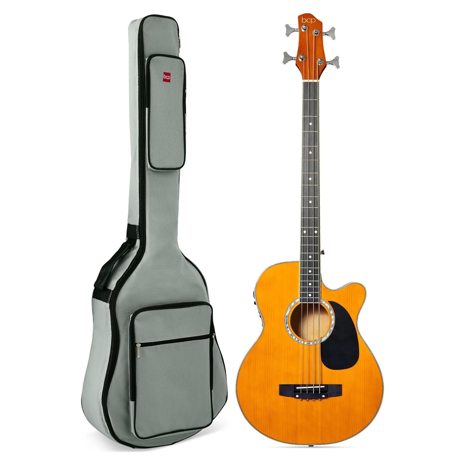 Guitarra Bajo Eléctrico Acústico 4 Cuerdas Natural Envejecido