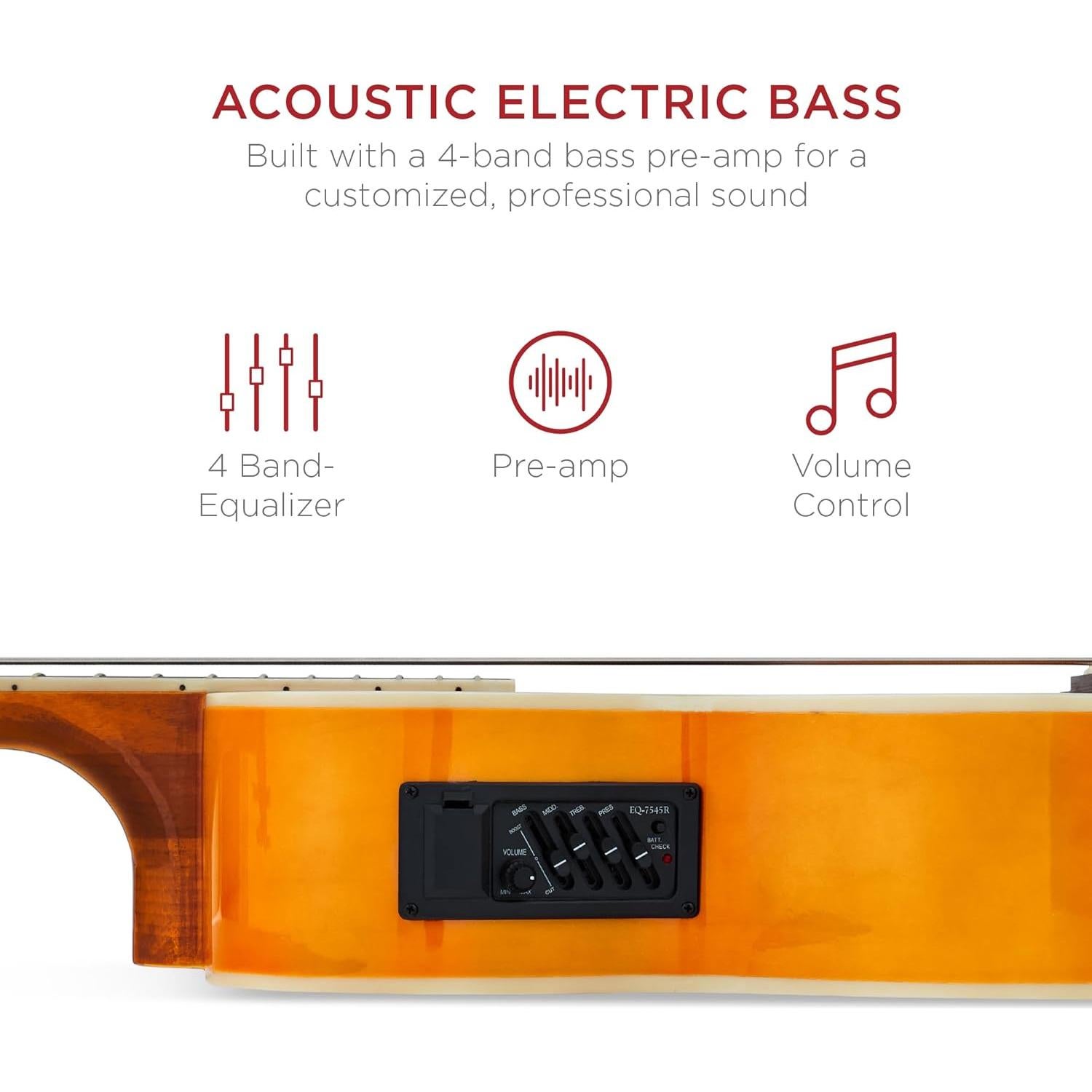 Guitarra Bajo Eléctrico Acústico 4 Cuerdas Natural Envejecido