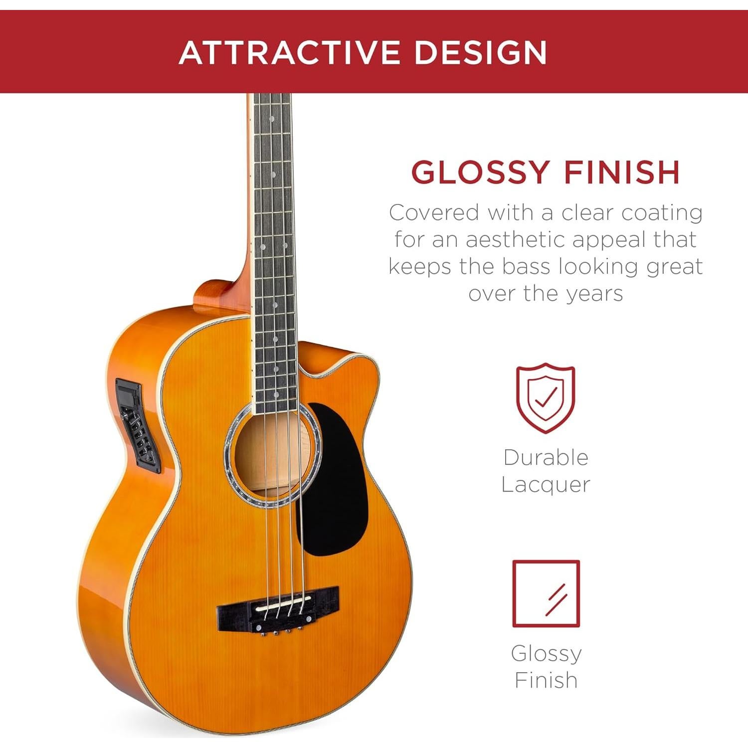 Guitarra Bajo Eléctrico Acústico 4 Cuerdas Natural Envejecido