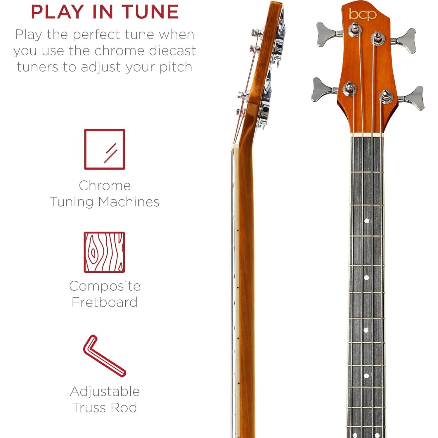Guitarra Bajo Eléctrico Acústico 4 Cuerdas Natural Envejecido