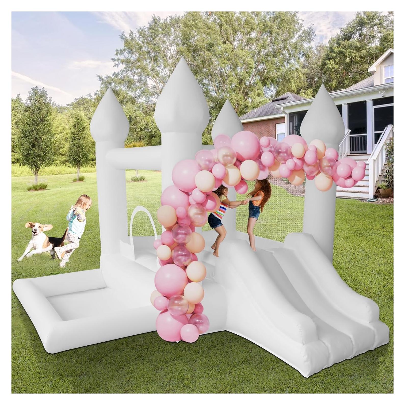 Castillo Inflable AKSPORT Blanco 9x9m con Resbaladilla y Ventilador