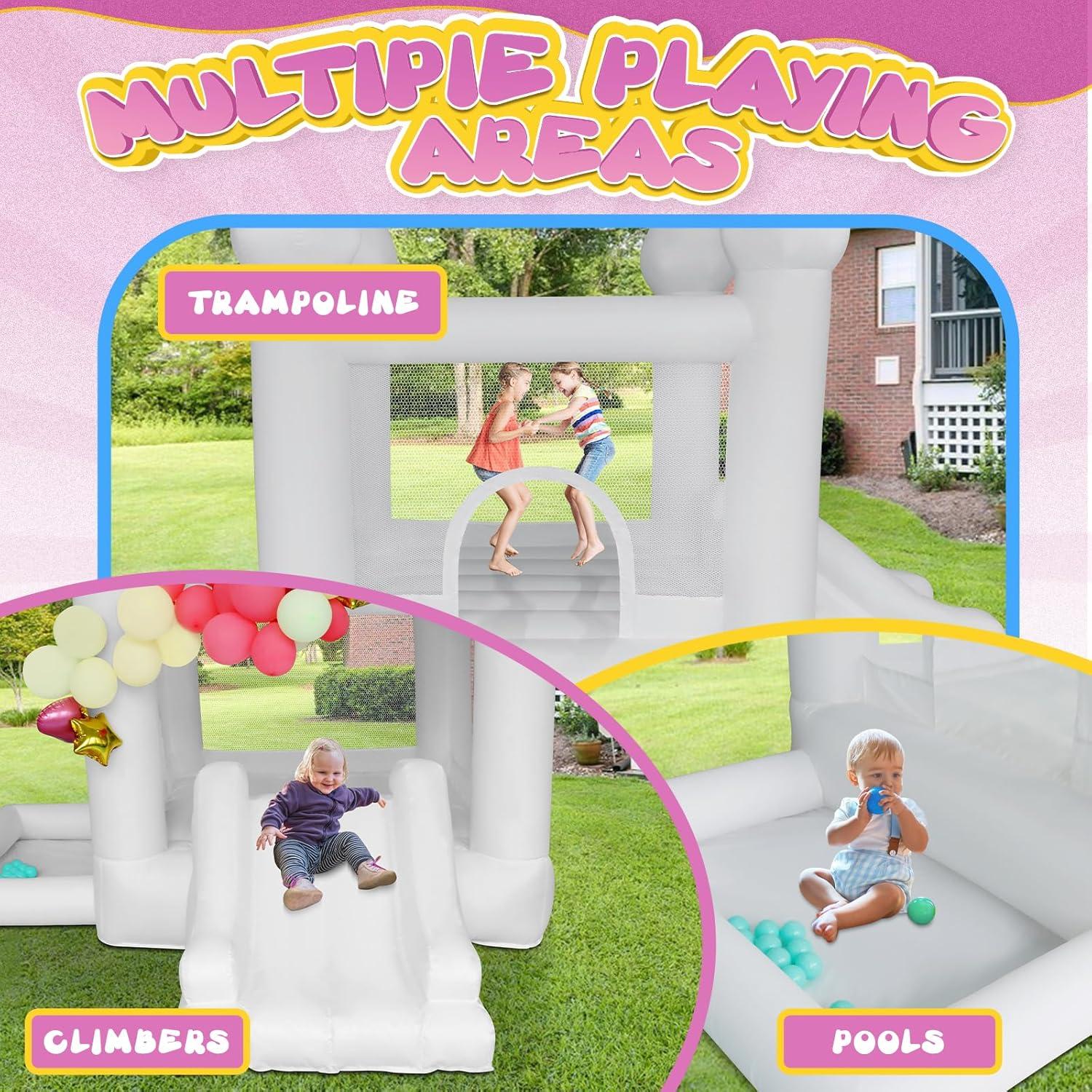 Castillo Inflable AKSPORT Blanco 9x9m con Resbaladilla y Ventilador