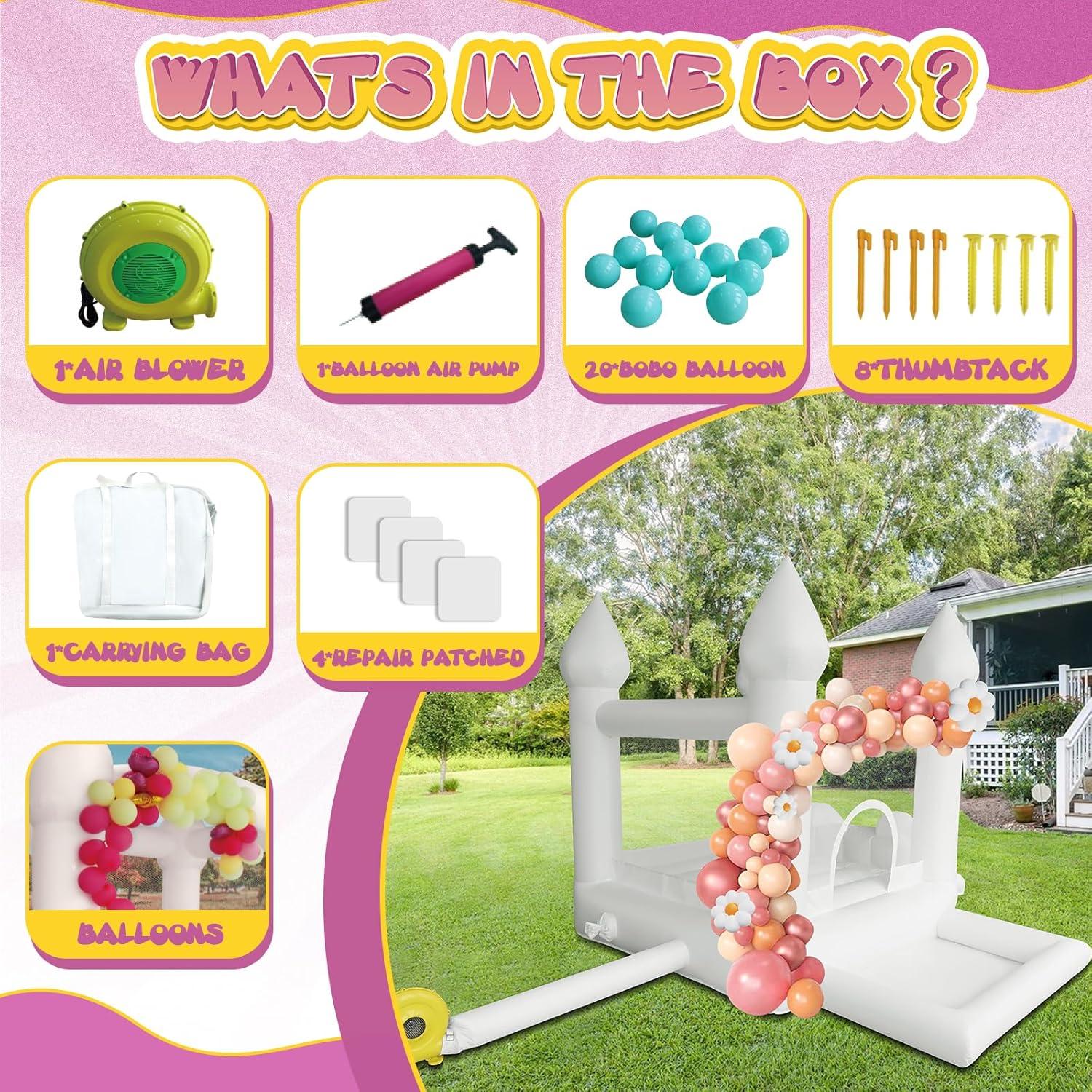 Castillo Inflable AKSPORT Blanco 9x9m con Resbaladilla y Ventilador