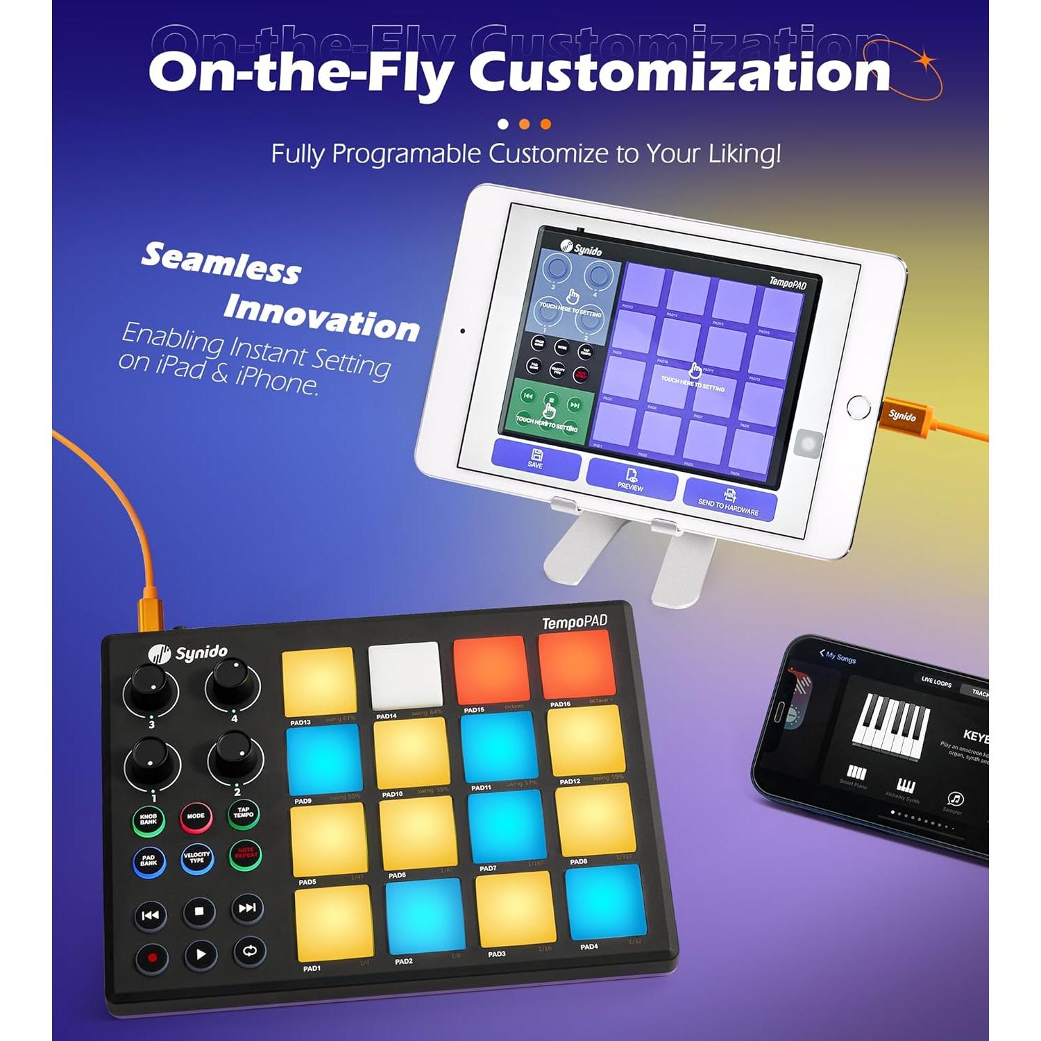 Controlador MIDI Synido TempoPAD 16 Pads Retroiluminados