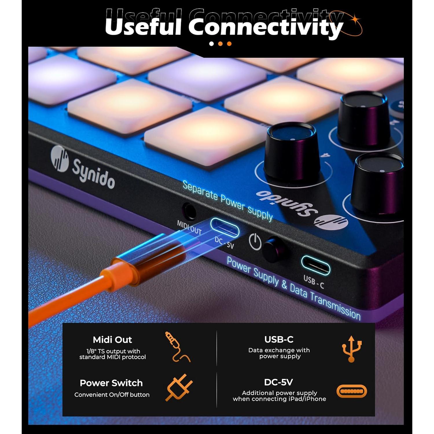 Controlador MIDI Synido TempoPAD 16 Pads Retroiluminados