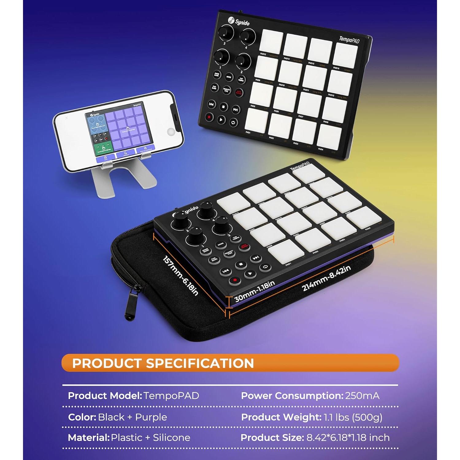 Controlador MIDI Synido TempoPAD 16 Pads Retroiluminados