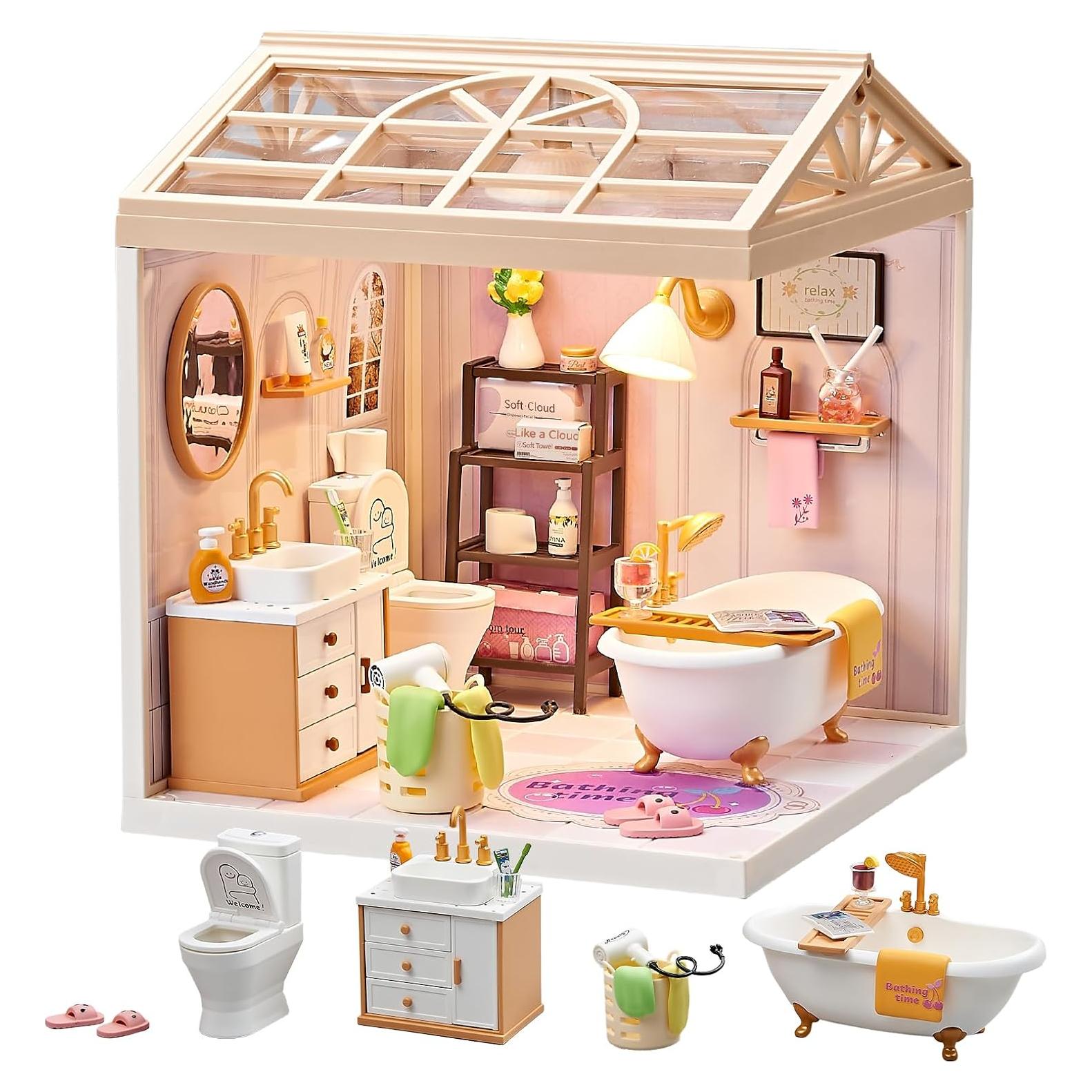 Kit de Casa de Muñecas en Miniatura Qudify Baño 101 Piezas
