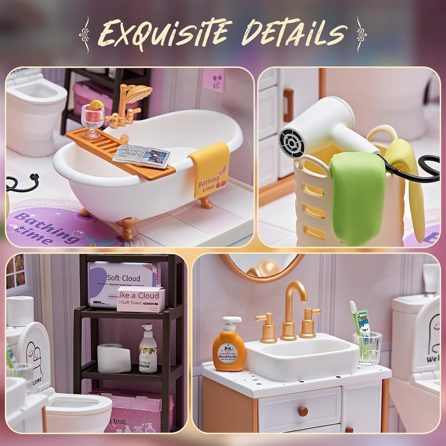 Kit de Casa de Muñecas en Miniatura Qudify Baño 101 Piezas