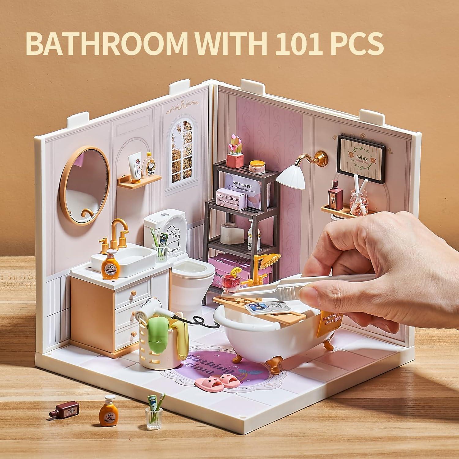 Kit de Casa de Muñecas en Miniatura Qudify Baño 101 Piezas