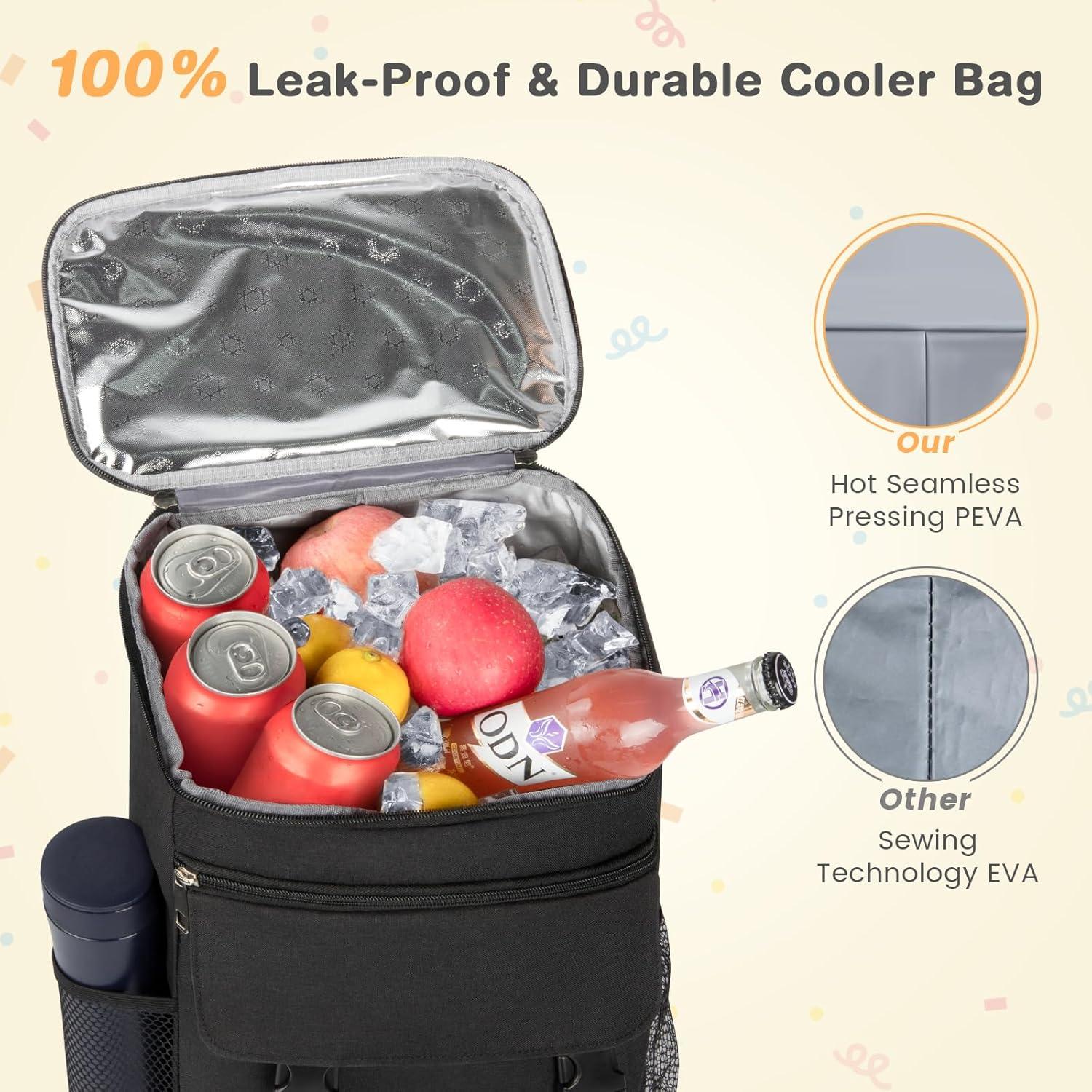Mochila Cooler Aislada OCKLILY 30 Latas Negra para Picnic