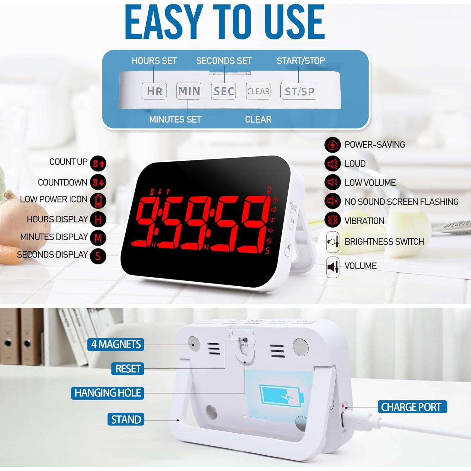 Temporizador de Cocina KMMKGG Digital Recargable 12.7 cm Rojo