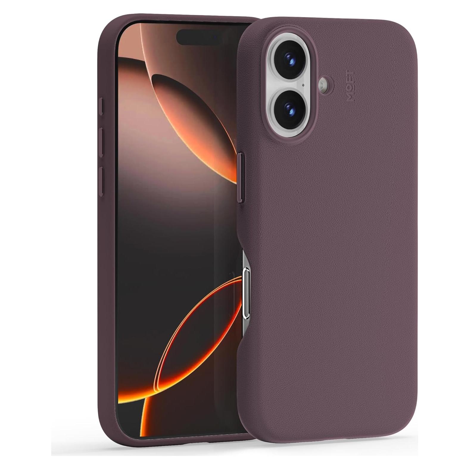 MOFT Snap Case MOVAS™ for iPhone 16 Case, Compatible with MagSafe, Magnetic Premium Vegan Leather Phone Case with Smooth Feeling, Enduring Color Minimalist 6.3 inch Protective Case, BlackBerry