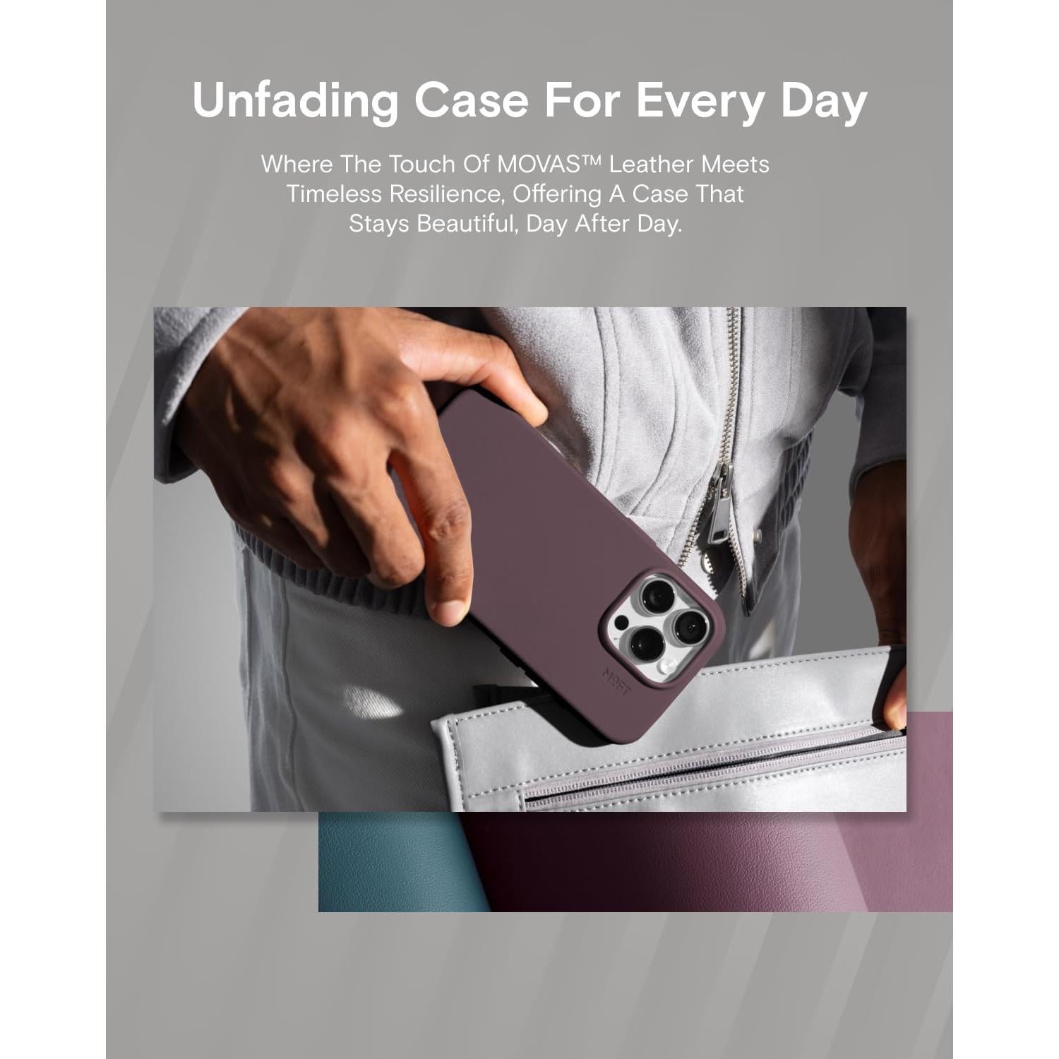 MOFT Snap Case MOVAS™ for iPhone 16 Case, Compatible with MagSafe, Magnetic Premium Vegan Leather Phone Case with Smooth Feeling, Enduring Color Minimalist 6.3 inch Protective Case, BlackBerry