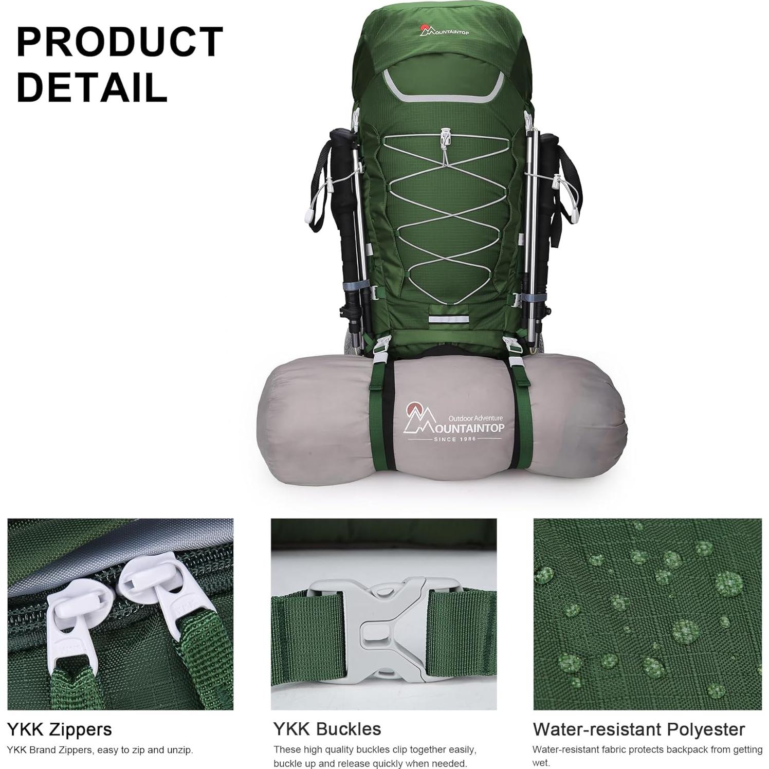 Mochila MOUNTAINTOP 75L con Funda Impermeable Verde