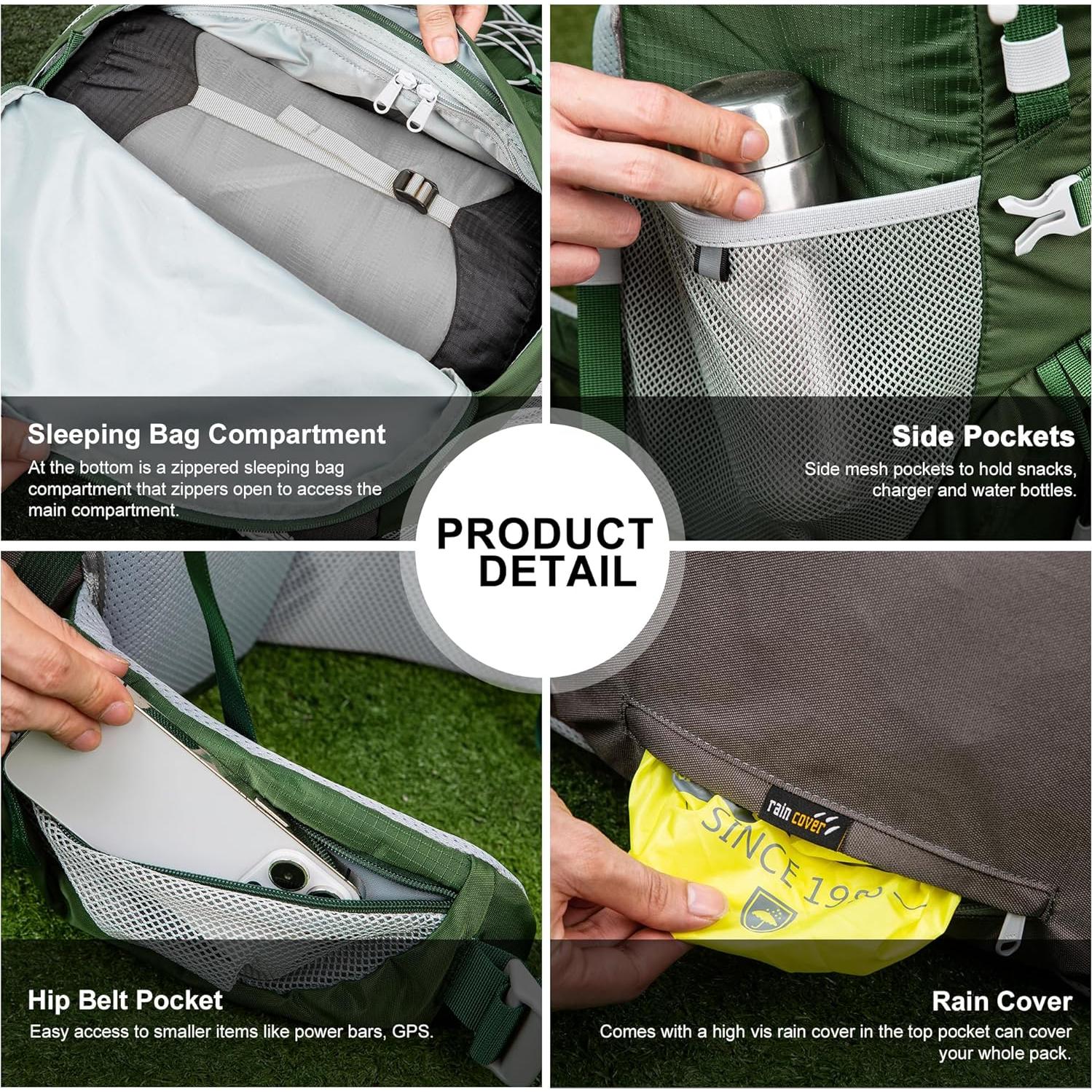 Mochila MOUNTAINTOP 75L con Funda Impermeable Verde